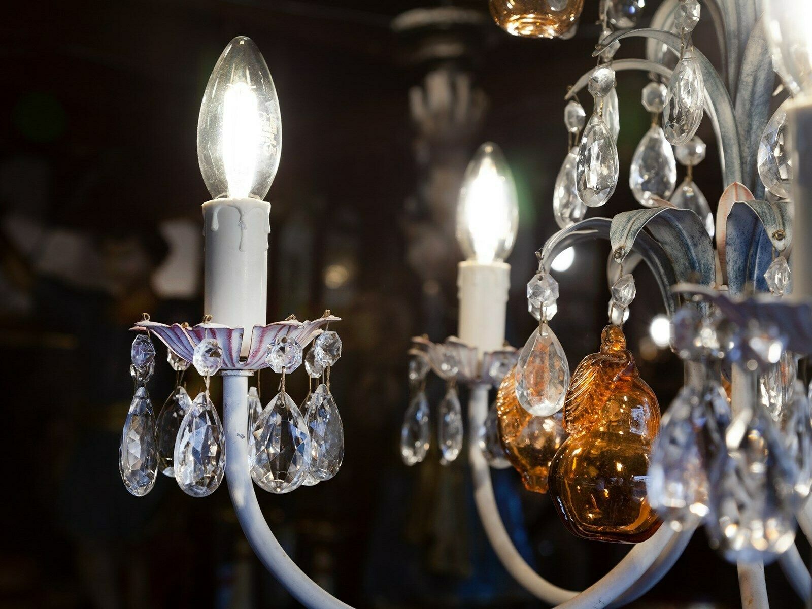 Vintage Italian Chandelier With Crystal Droplets & Amber Pears photo 1125.0