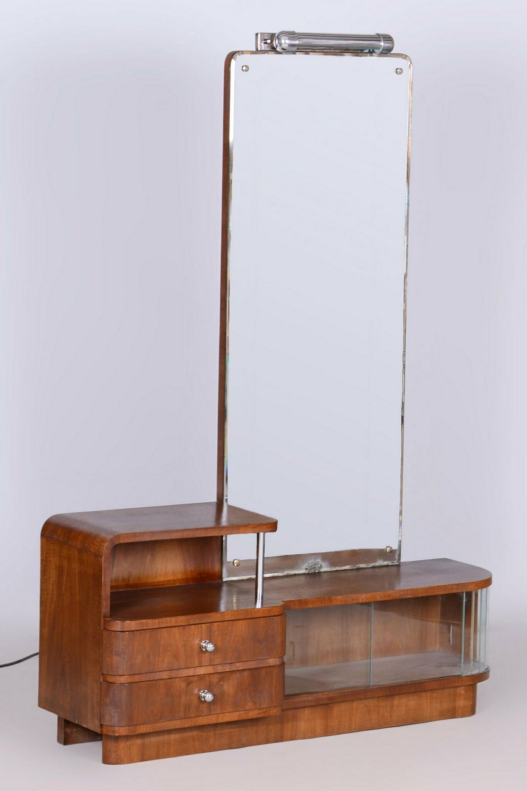 Restored Art Deco Dressing Mirror, By R. Slezak, Glass, Walnut, Czech, 1930s photo vintage