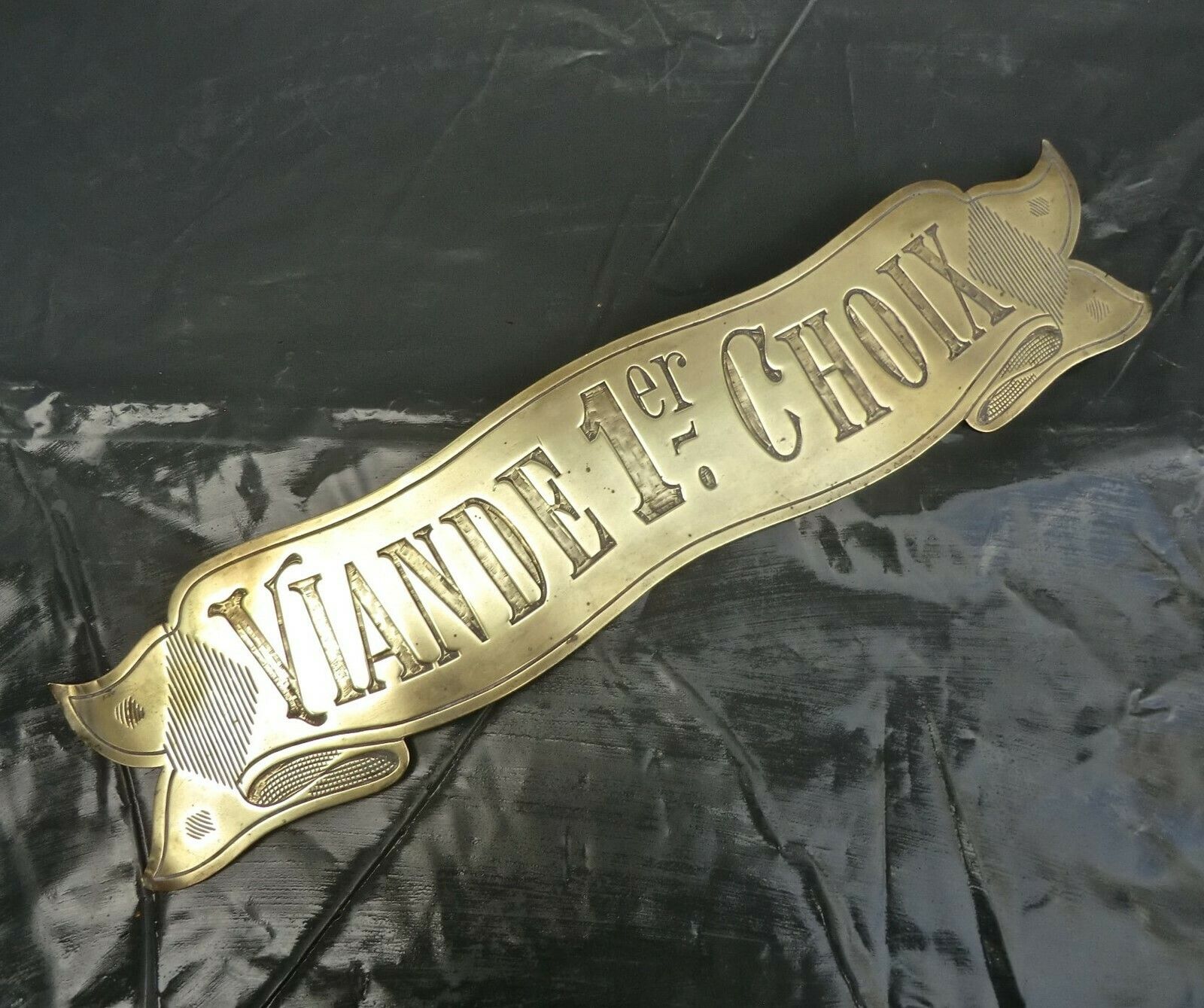Rare Engraved Brass Banner From France photo furniture