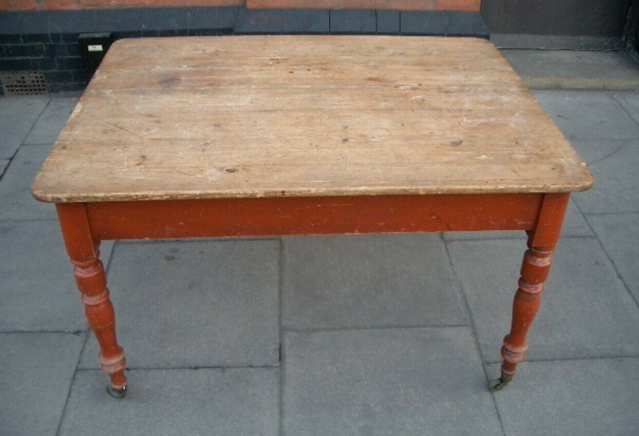 Late Victorian Pine Work Table On Original Castors photo Furniture