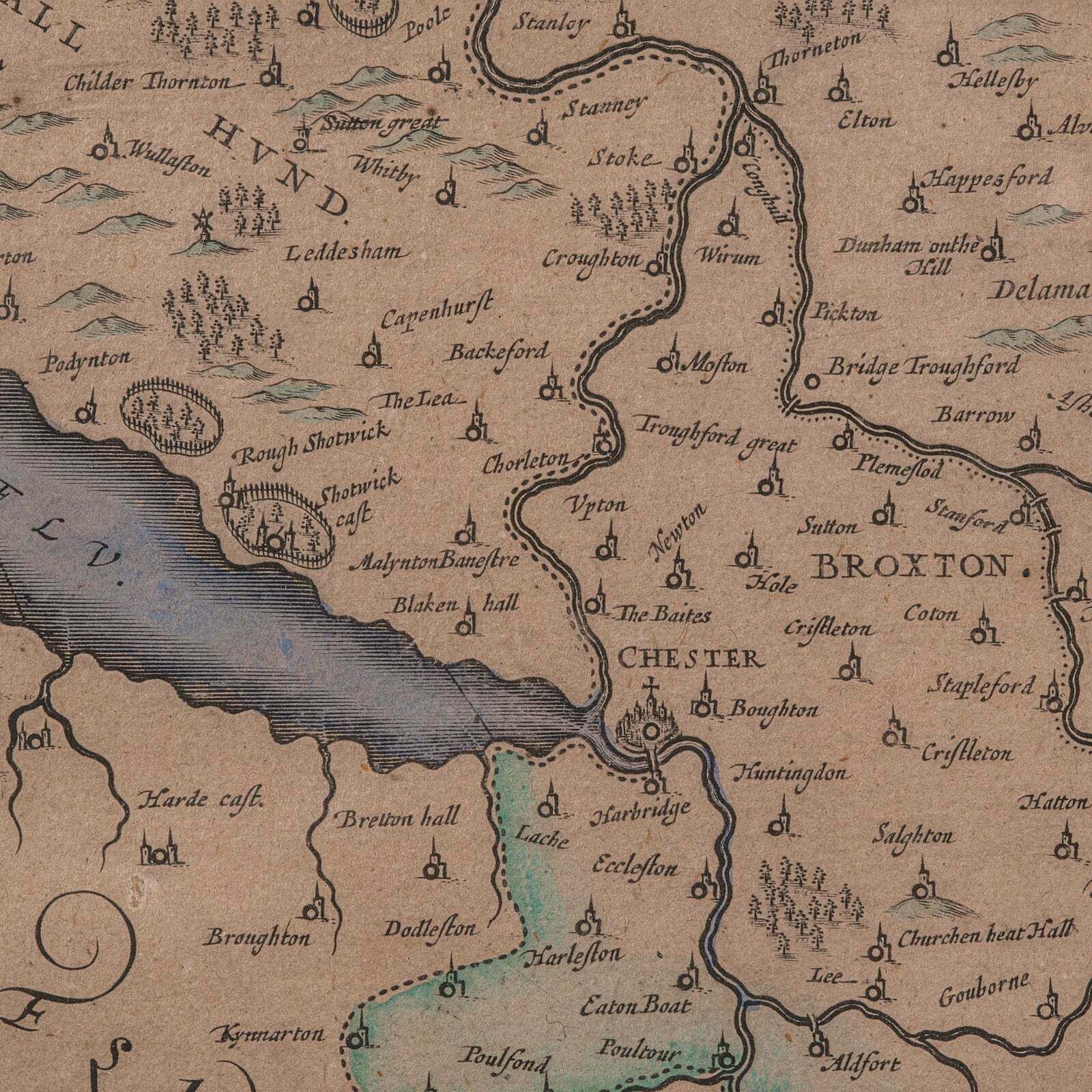 photo furniture Antique County Map Of Cheshire, Dutch, Framed, Cartography, Janssonius, C.1660