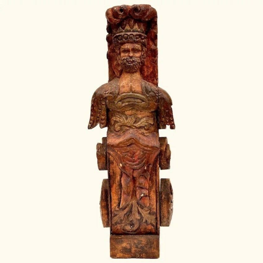 Carved Wooden Figure Of King David From French Pyrenean Region