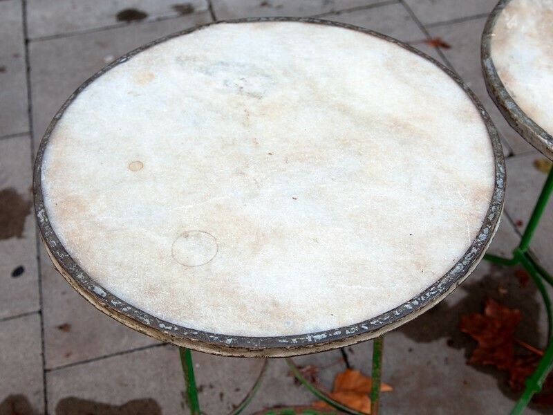 Matching Pair Of Marble Top Café Tables From 'Las Ramblas' In Barcelona photo for sale