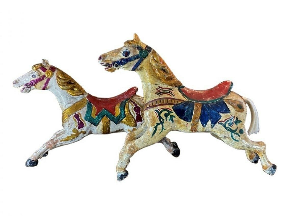 Two Antique Carved Horses From A 19thc. Childrens' Carousel   For Sale As Single Items