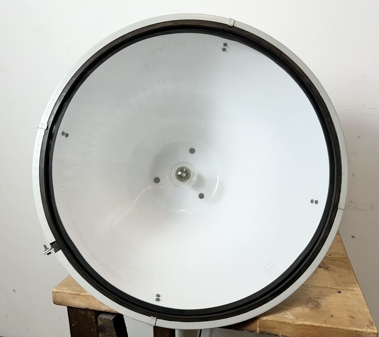 Large White Enamel Industrial Factory Lamp With Glass Cover, 1990s, 3x photo 199.0