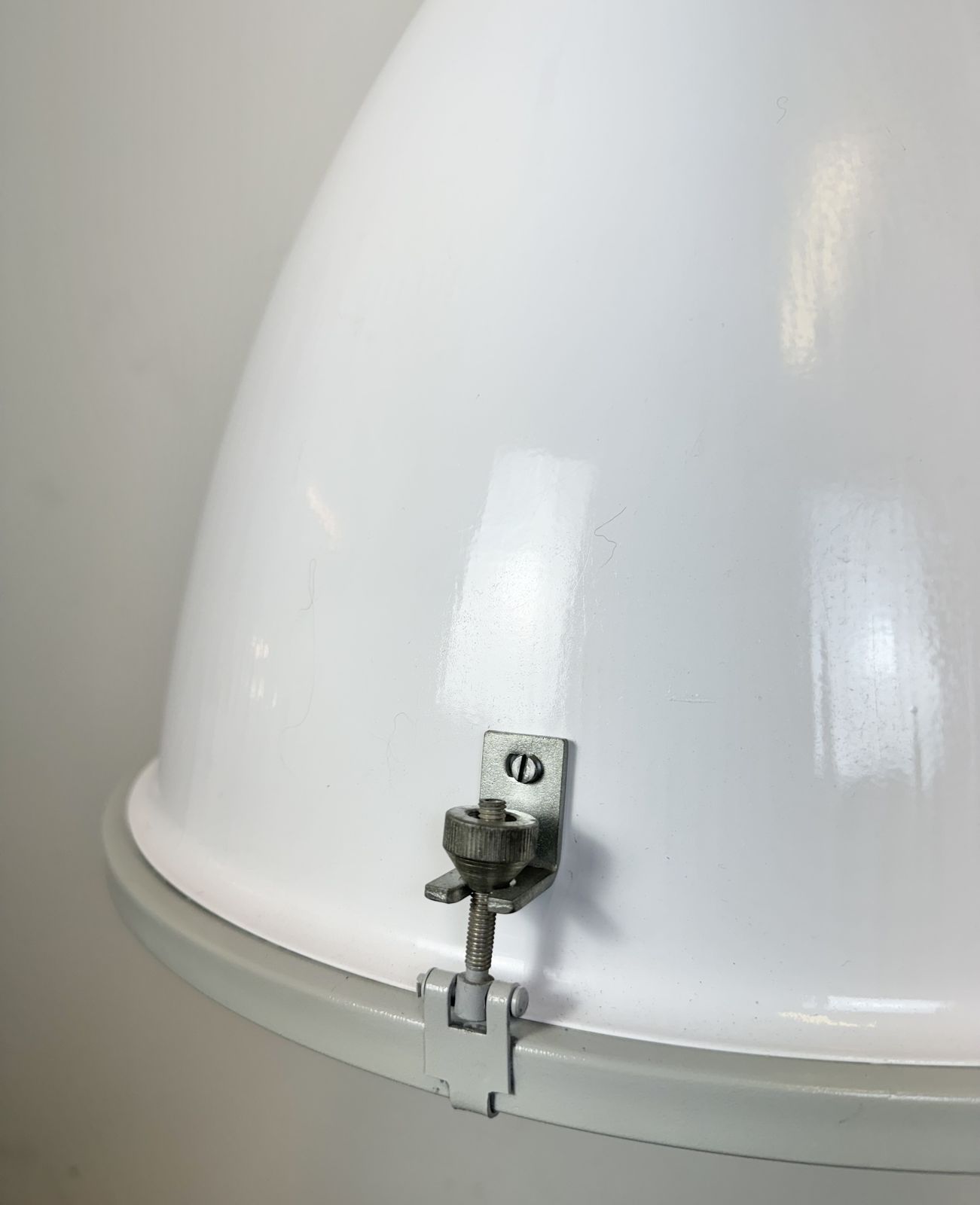 Large White Enamel Industrial Factory Lamp With Glass Cover, 1990s, 3x photo vintage