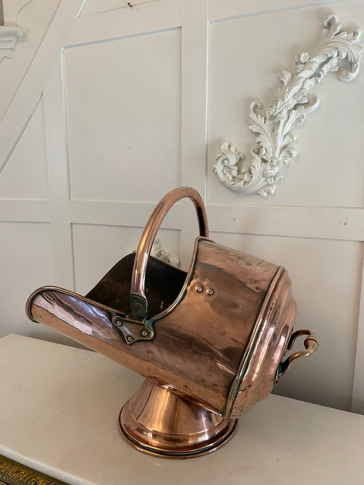 Antique 19th Century Quality Copper Helmet Coal Scuttle photo vintage