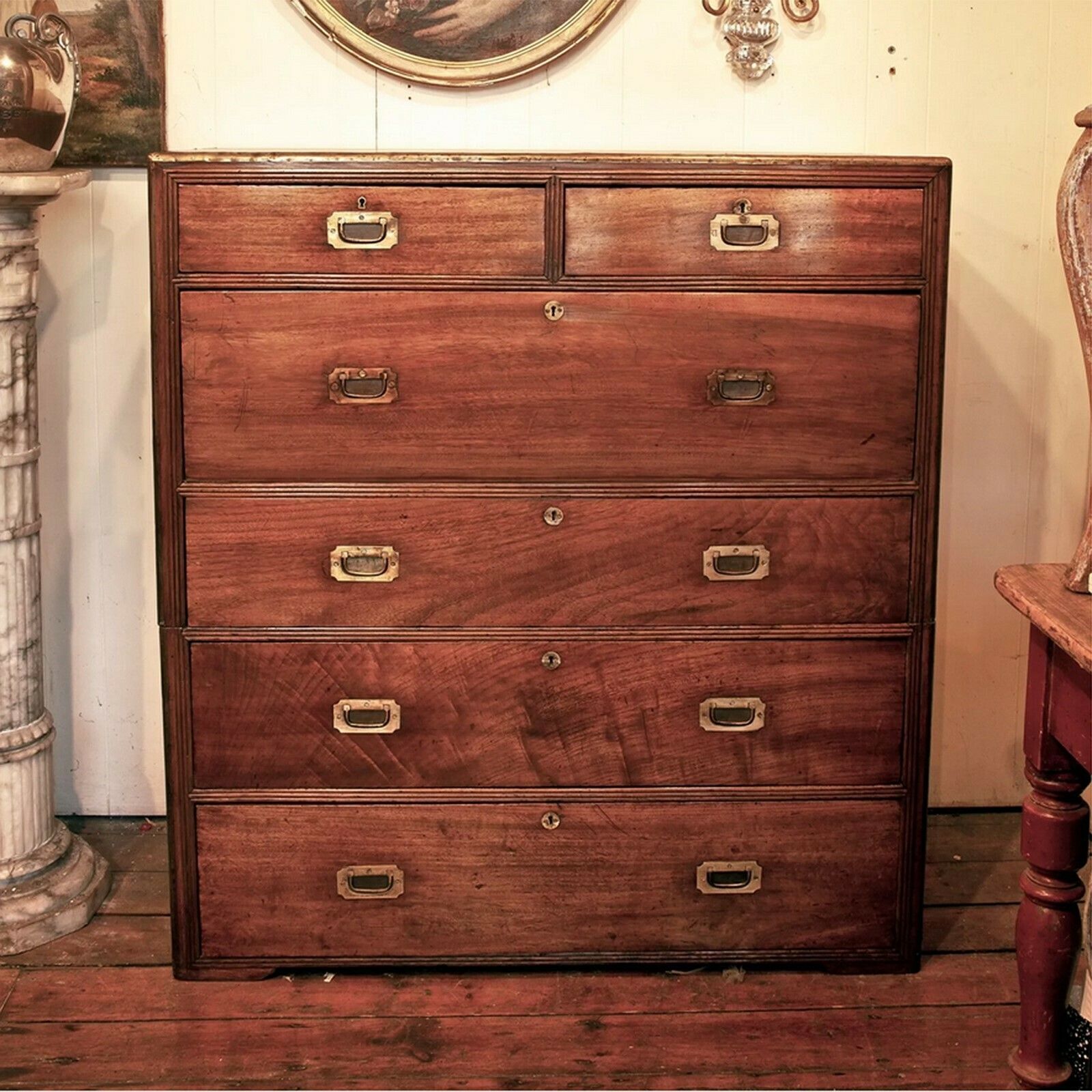 19thc. Naval Or Military Camphorwood Campaign Chest / Bureau photo furniture