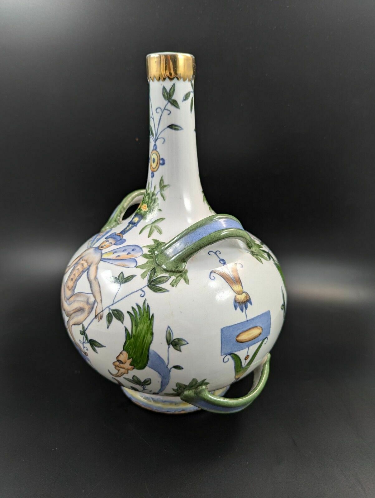 Antique French Armonial Double Handled Faience Flask, 19th Century photo furniture
