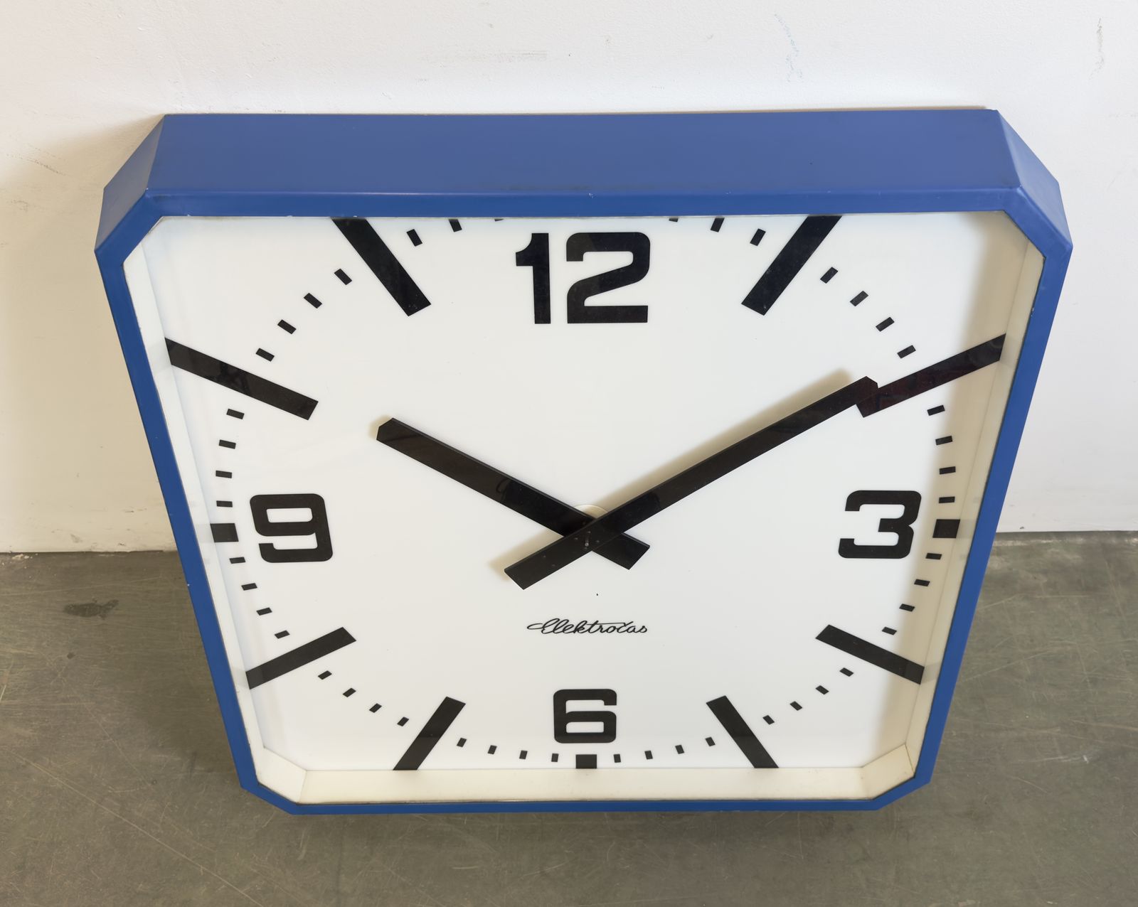 Huge Blue Square Industrial Wall Clock From Elektročas, 1990s photo Home Decor