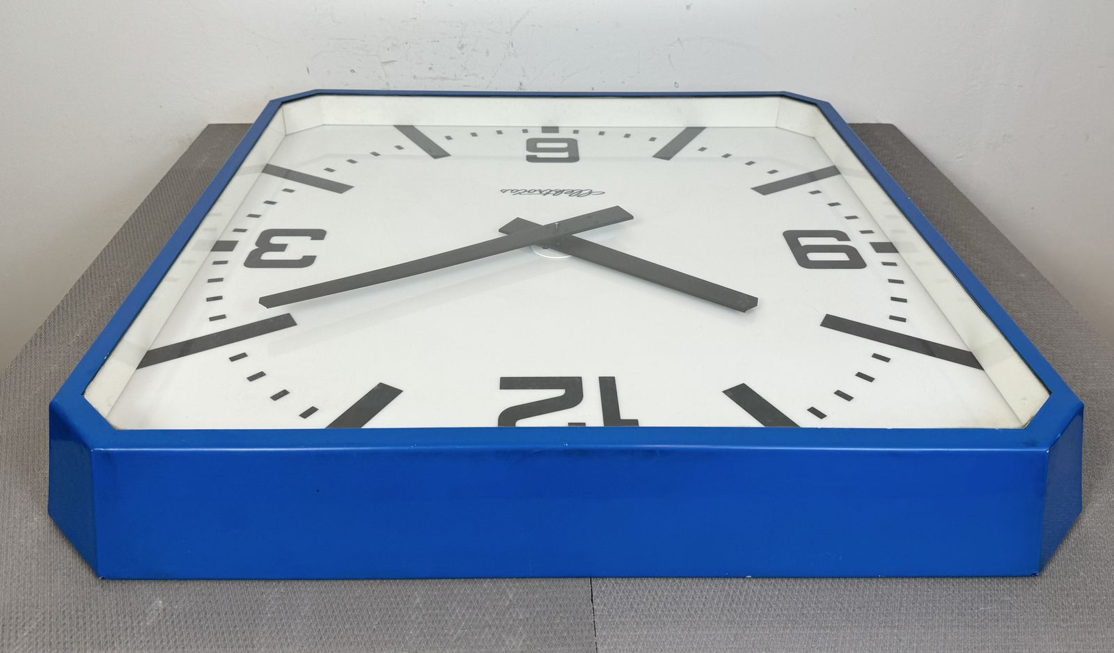 Huge Blue Square Industrial Wall Clock From Elektročas, 1990s photo vintage