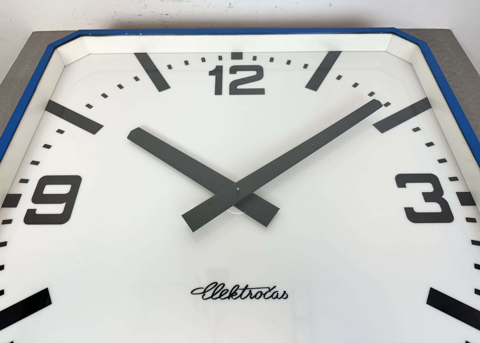 899.0 Huge Blue Square Industrial Wall Clock From Elektročas, 1990s photo