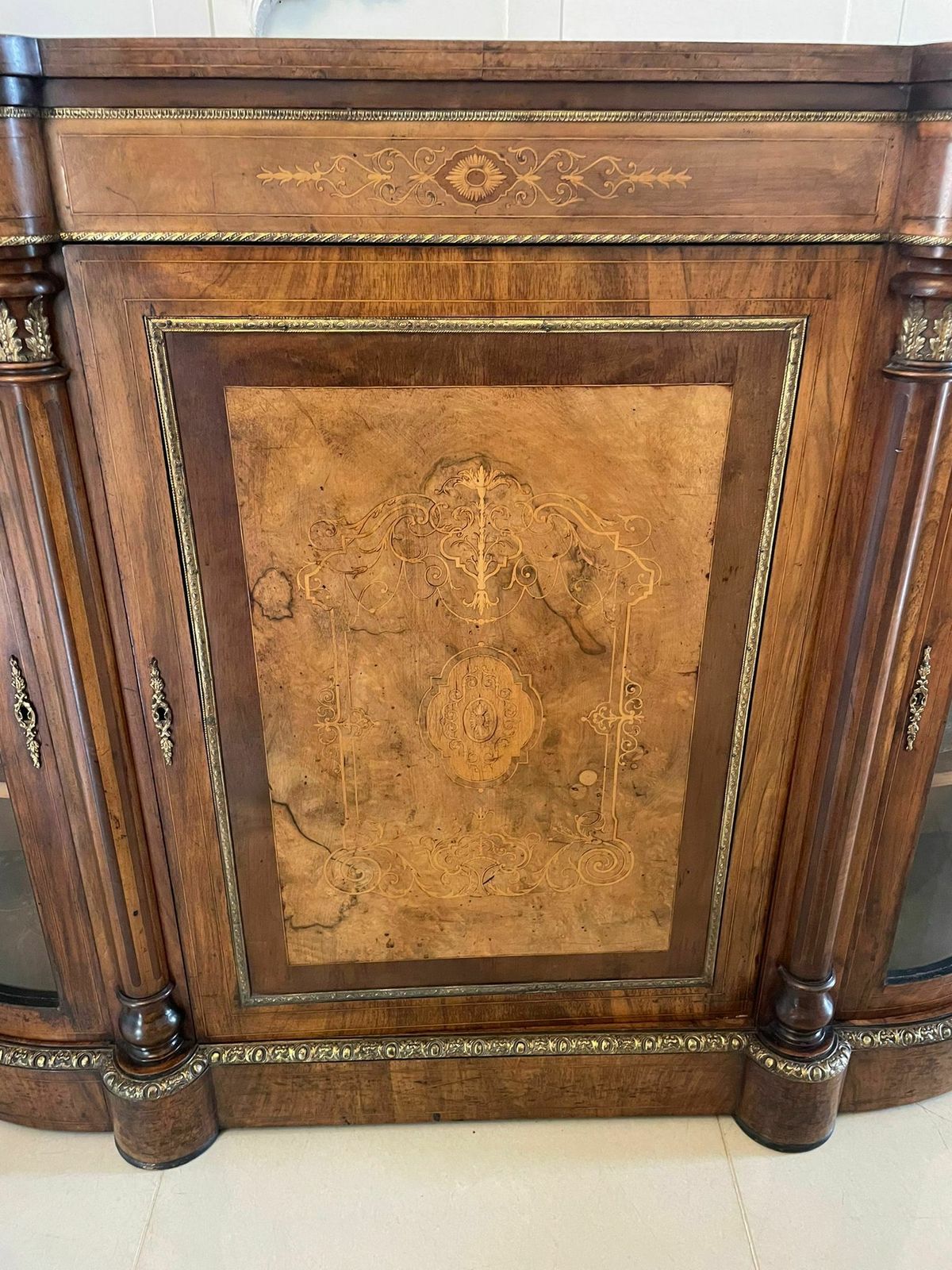Superb Quality Antique 19th Century Burr Walnut Inlaid Credenza photo Furniture