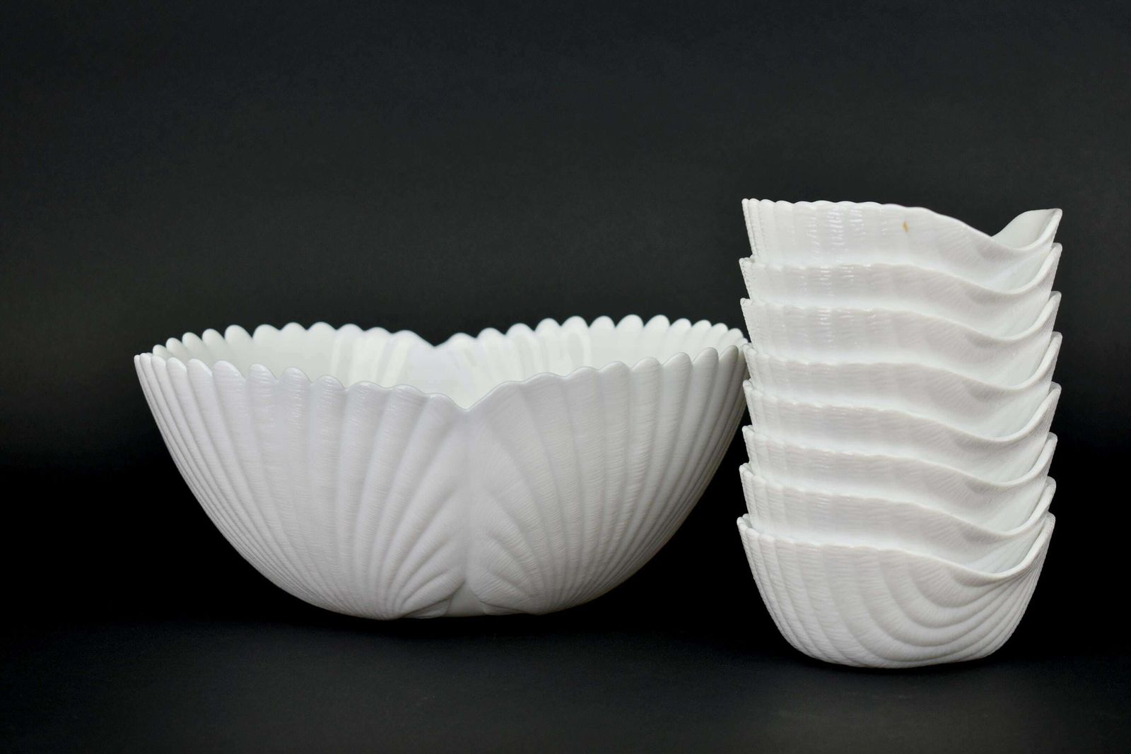 Mid Century Seashell Dessert Bowl Set Of 9 Milk Glass | Punch Italian Hollywood Regency Opalescent White Coastal Dinnerware French photo 233.0