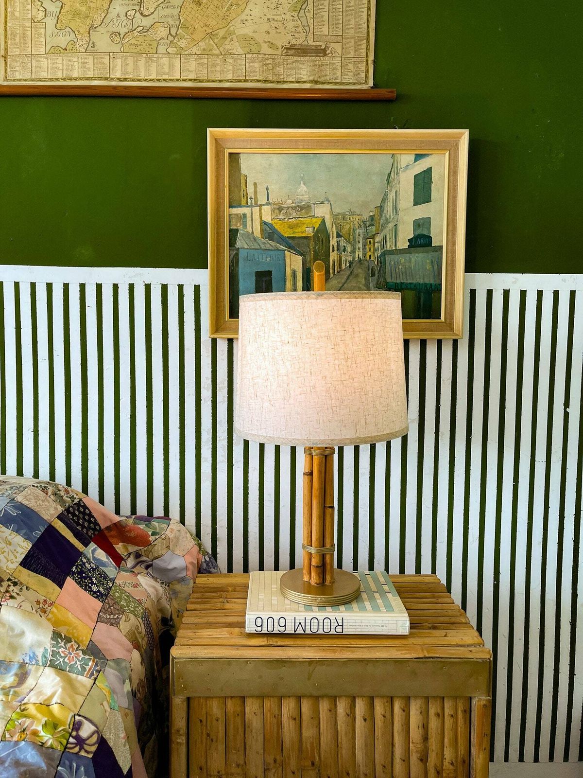 Rattan & Brass Table Lamp Mid Century Modern Style photo furniture