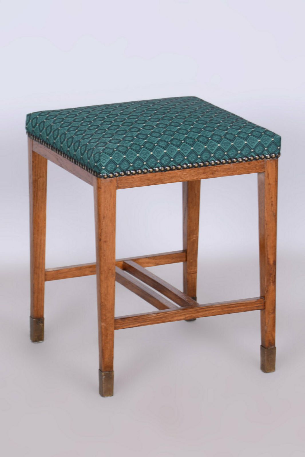 Restored Art Deco Stool, New Upholstery, Revived Polish, Oak, Czech, 1930s