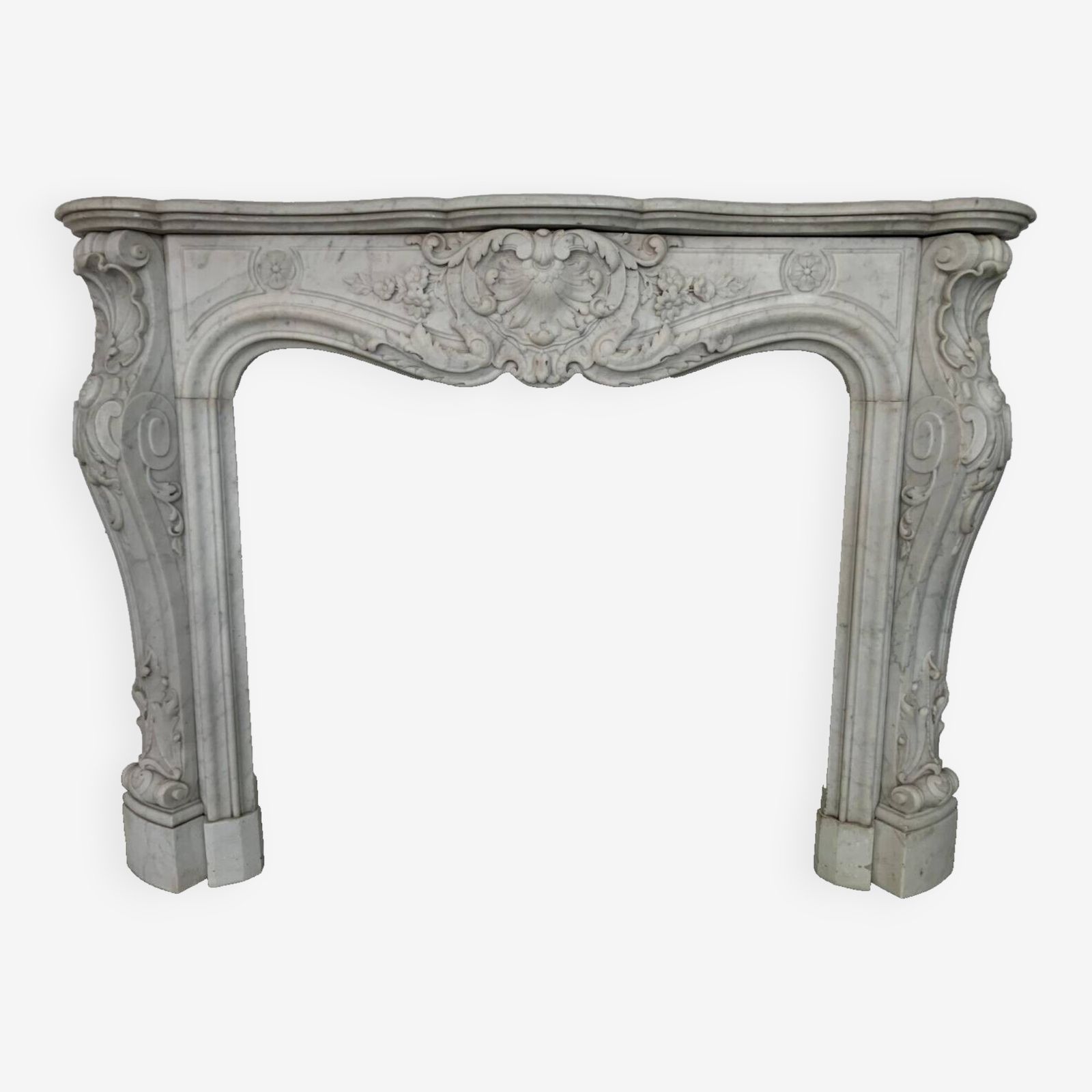 Louis XV Style Fireplace In White Carrara Marble 19th Century