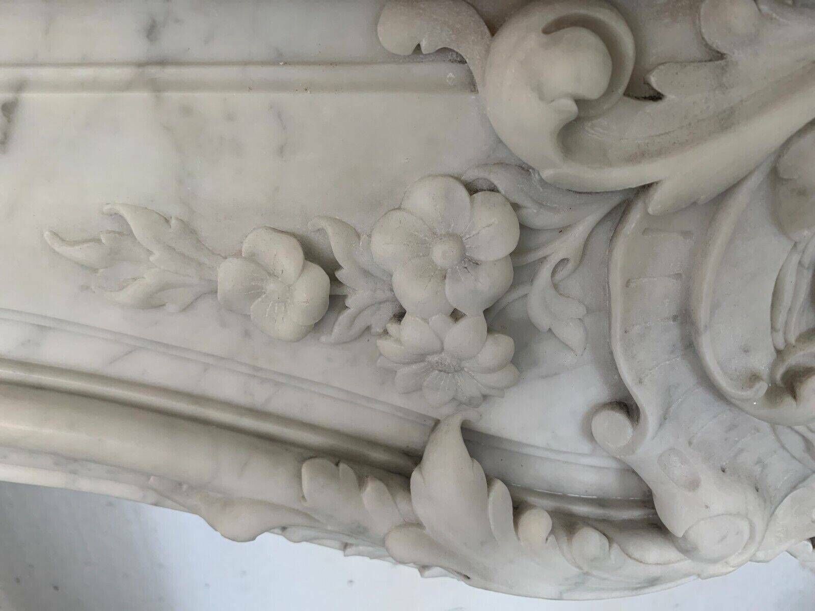 14675.63 Louis XV Style Fireplace In White Carrara Marble 19th Century photo
