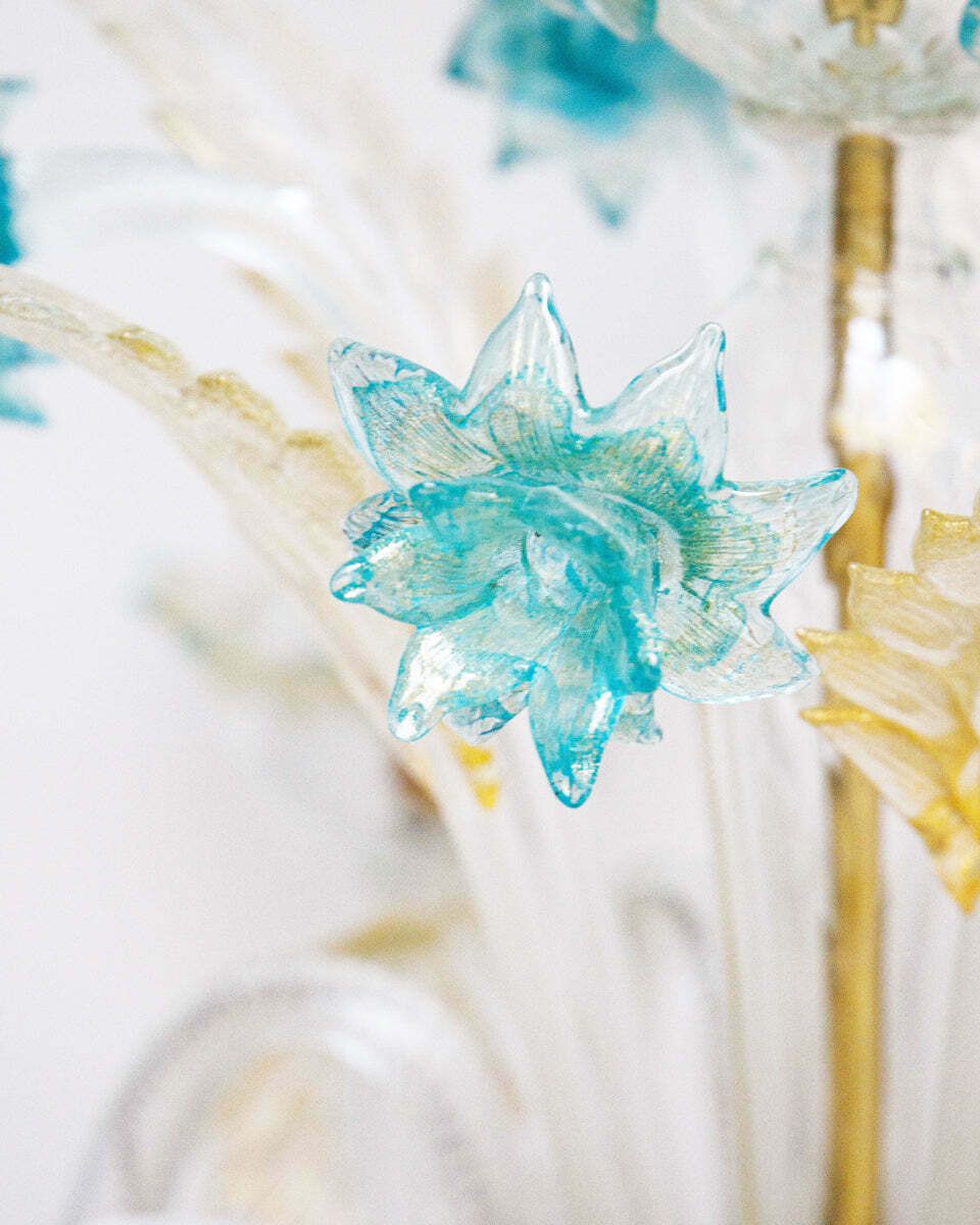Vintage Venetian Murano Glass 6 Light Chandelier In White And Blue photo Lighting
