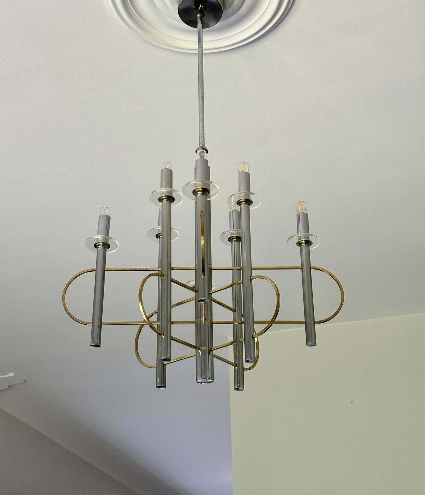 Brass And Chrome Sputnik Chandelier By Gaetano Sciolari, Italy, 1960s photo 2105.0