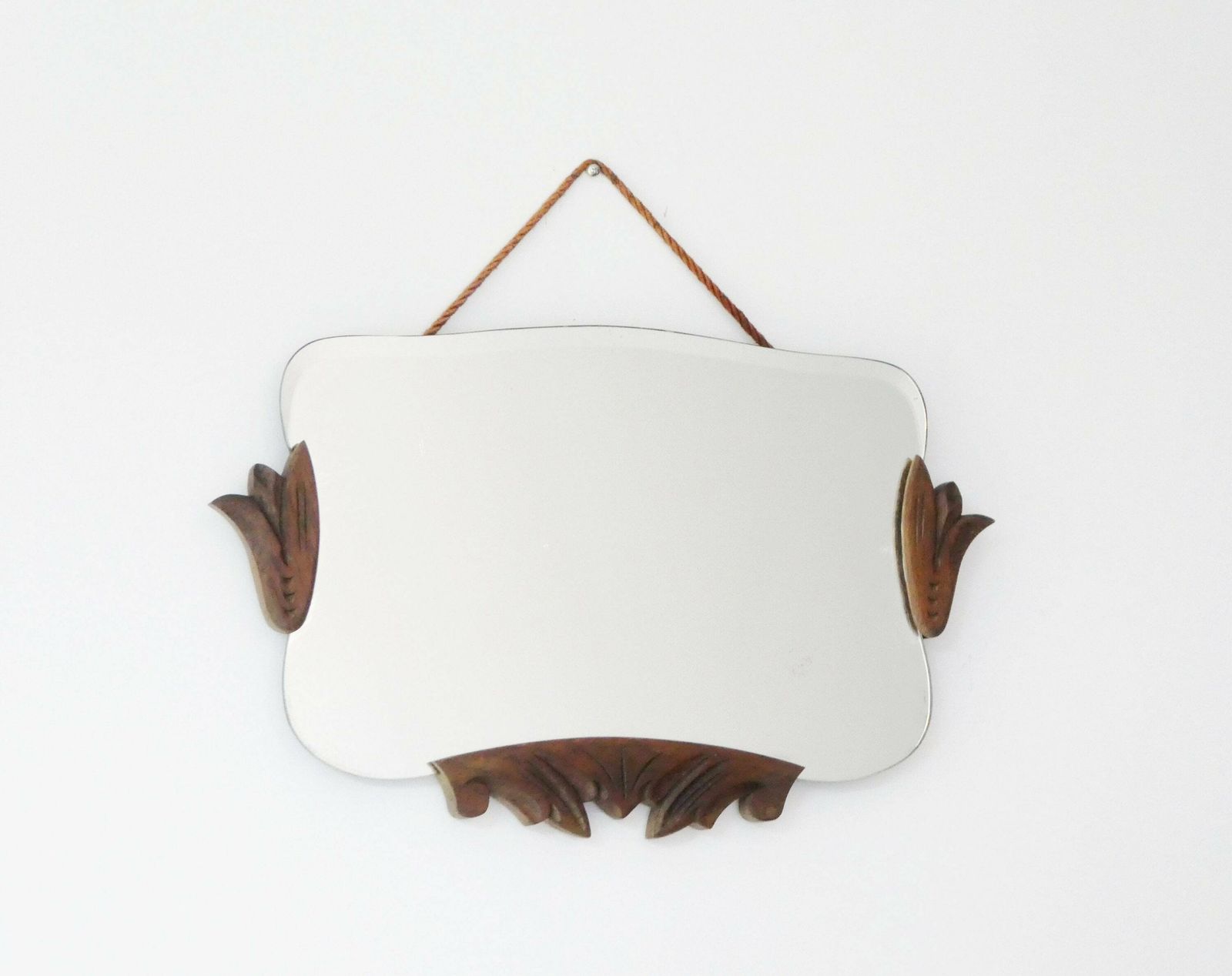 Beautiful Art Nouveau Unframed Wall Mirror With Wooden Ornaments, Jugendstil Beveled Glass, Antique Wall Hanging photo furniture
