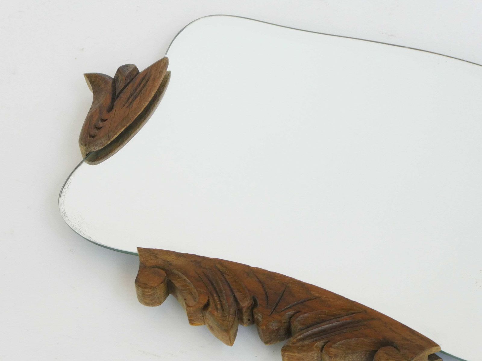 Beautiful Art Nouveau Unframed Wall Mirror With Wooden Ornaments, Jugendstil Beveled Glass, Antique Wall Hanging photo 299.0