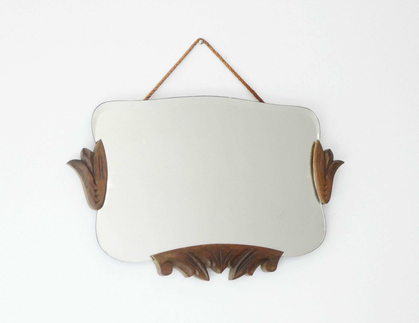 Beautiful Art Nouveau Unframed Wall Mirror With Wooden Ornaments, Jugendstil Beveled Glass, Antique Wall Hanging photo vinterior