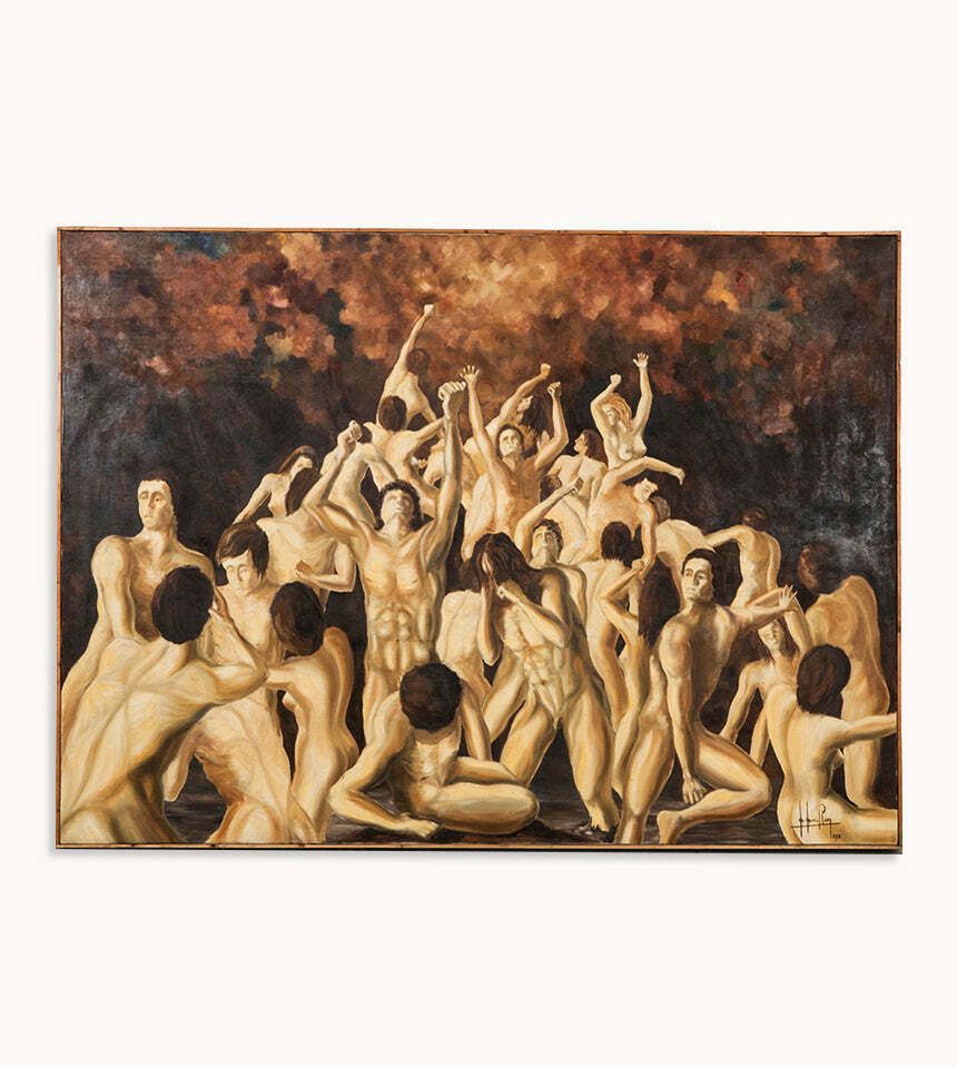 Groot Vintage Olieverfschilderij "Purgatory" Uit De Jaren 1970