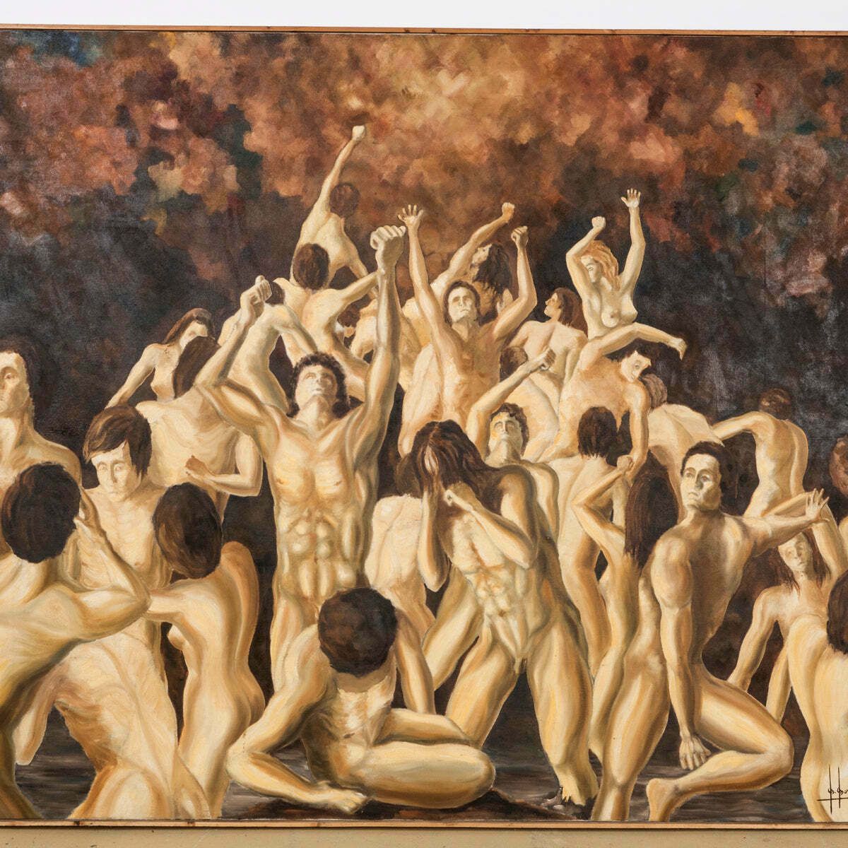 Groot Vintage Olieverfschilderij "Purgatory" Uit De Jaren 1970 photo furniture