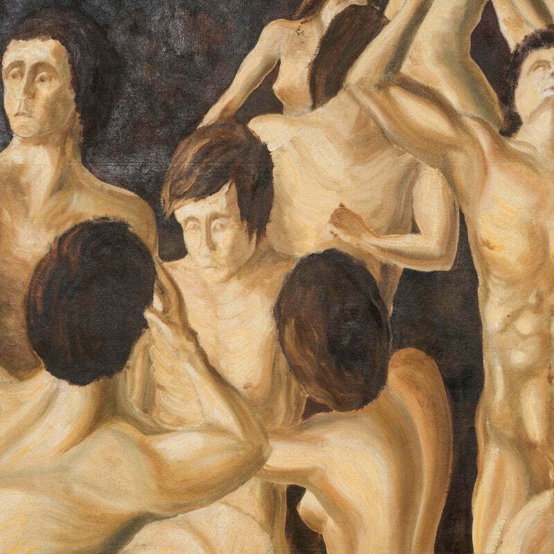 photo furniture Groot Vintage Olieverfschilderij "Purgatory" Uit De Jaren 1970