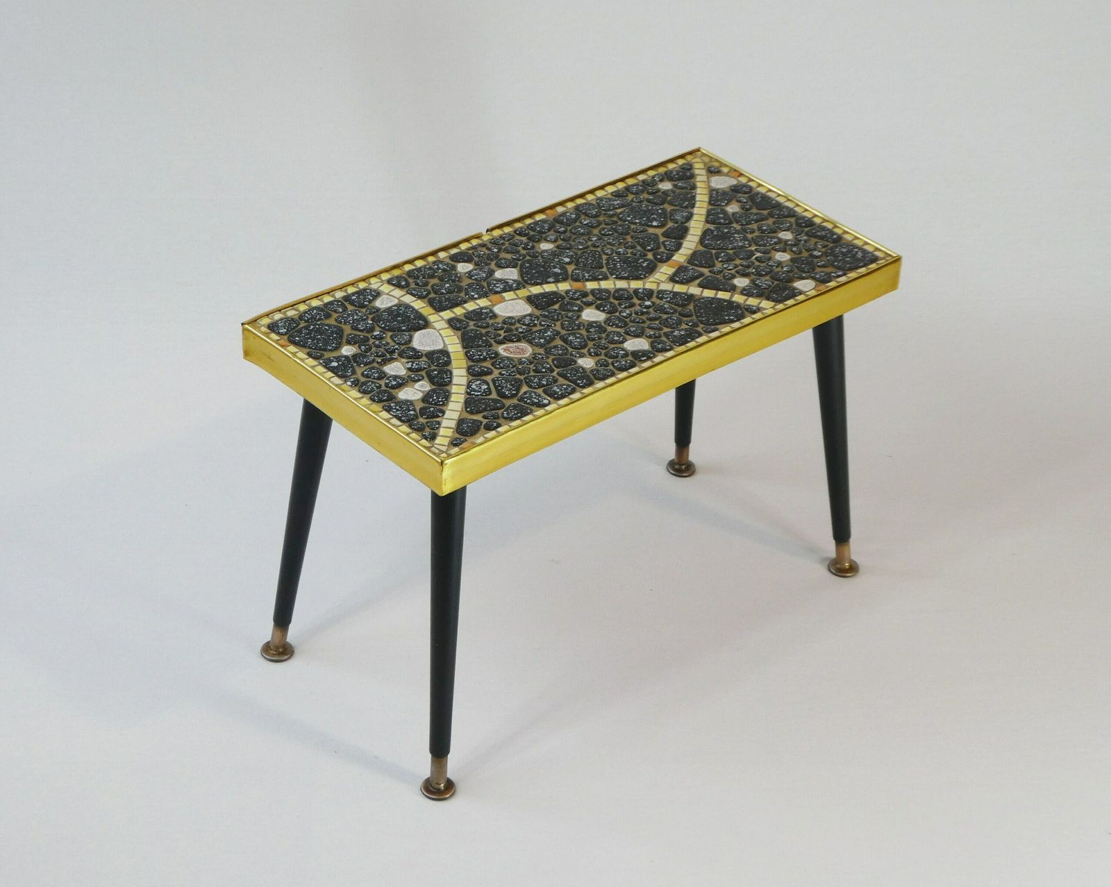 Vintage Mosaic Rectangular Side Table, Mid Century Colourful Plant Stand, Wooden 60's Flower Stand, Coffee Table