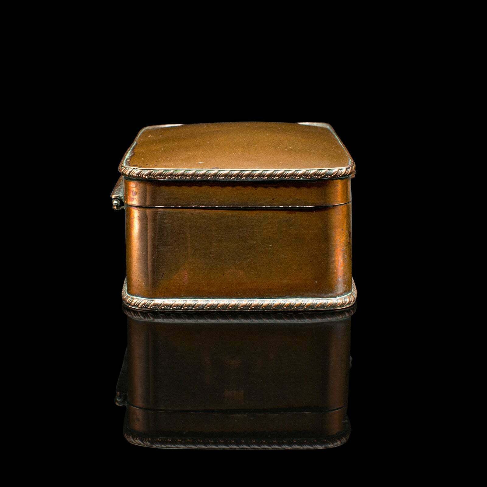 Small Antique Tobacco Tin, English, Copper, Silver Plate, Lidded Box, Edwardian photo Home Decor