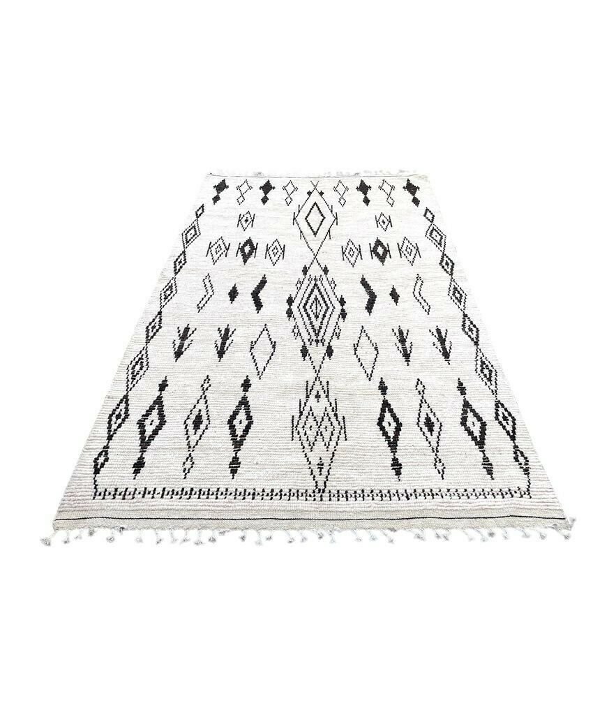 A Vintage Handwoven Moroccan Berber Rug, With Tribal Diamond And Line Pattern By The Beni Ouarian Tribe photo for sale