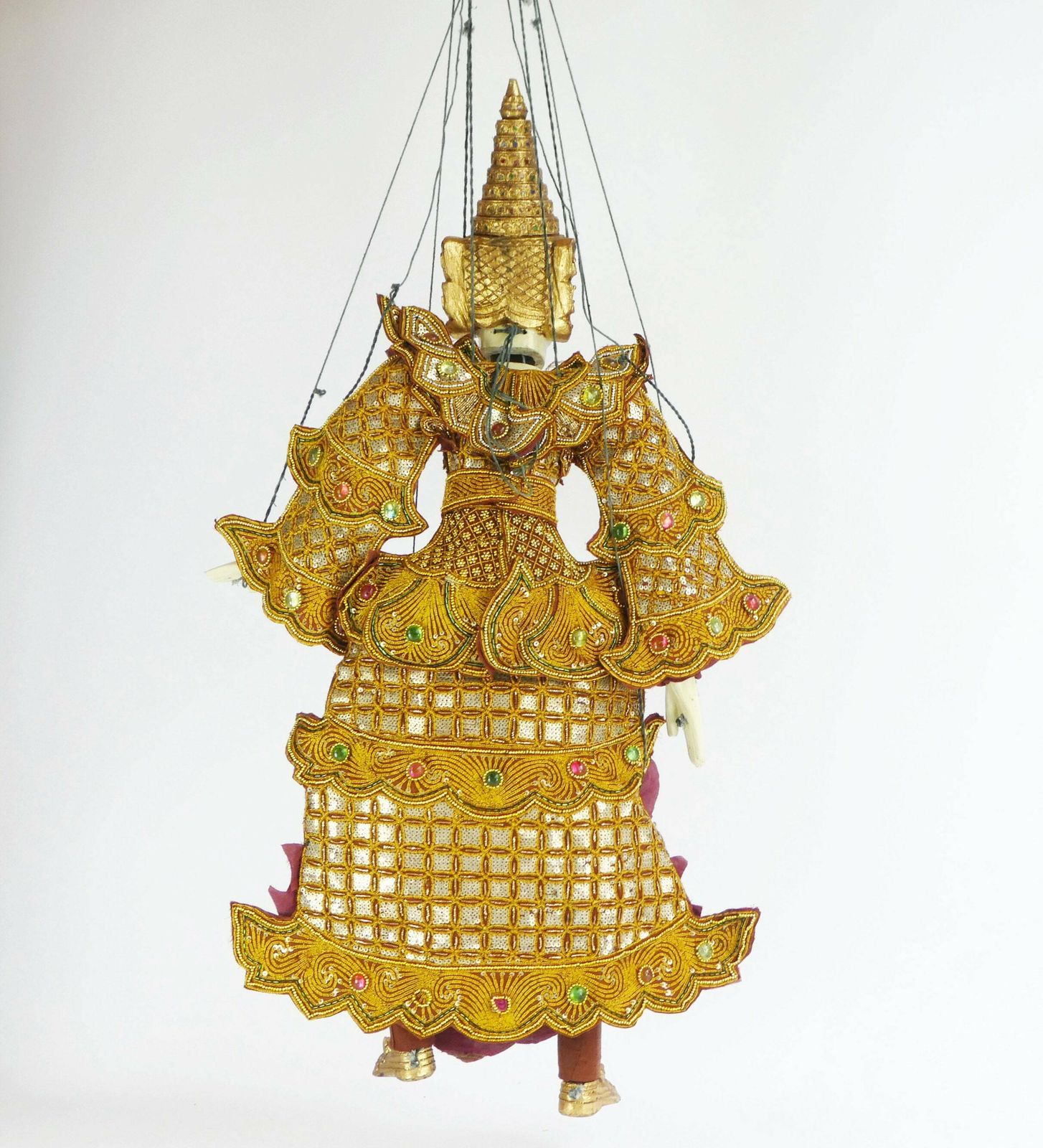 Large Handcrafted Vintage Asian Puppet With Stunning Clothing With Beads And Sequins, Large Burmese Marionette 39” photo buy