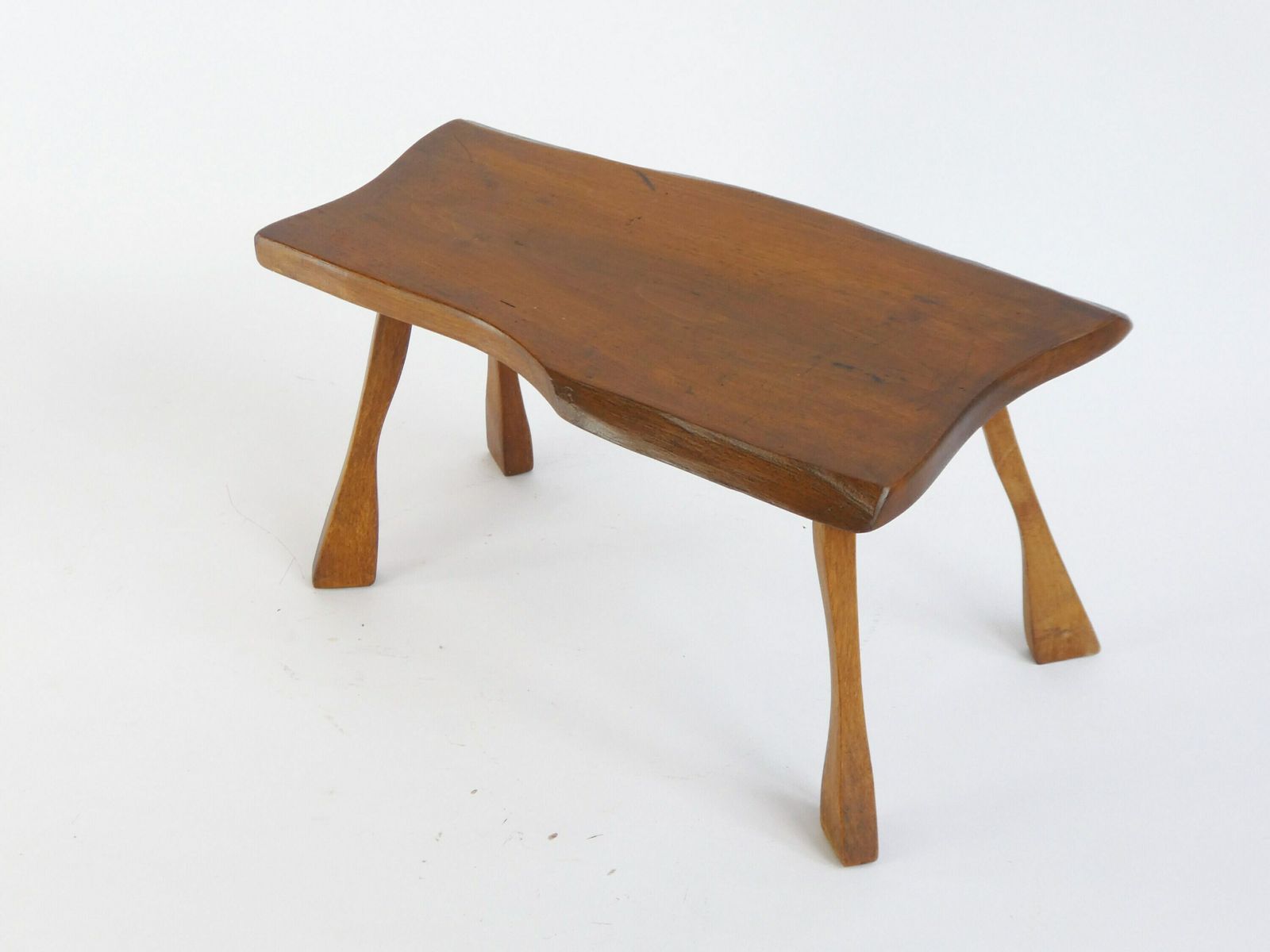 Primitive Wooden Small Vintage Stool On 4 Legs, Asymmetric Plant Stand, Primitive 60's Stool photo 132.0