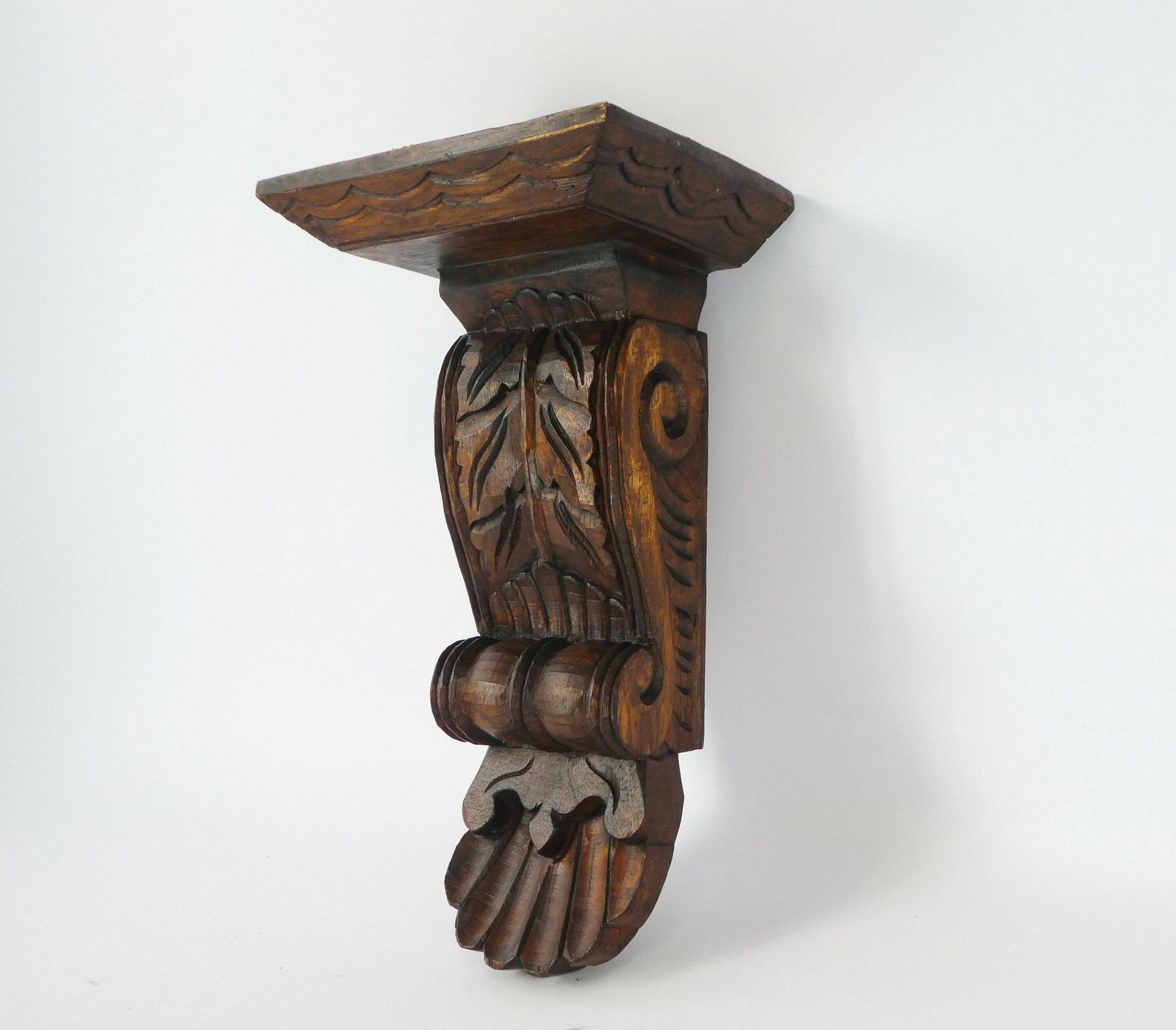 Wood Carved Antique Wall Shelf, Floral Console With Ornaments, Hand Made Wall Decor