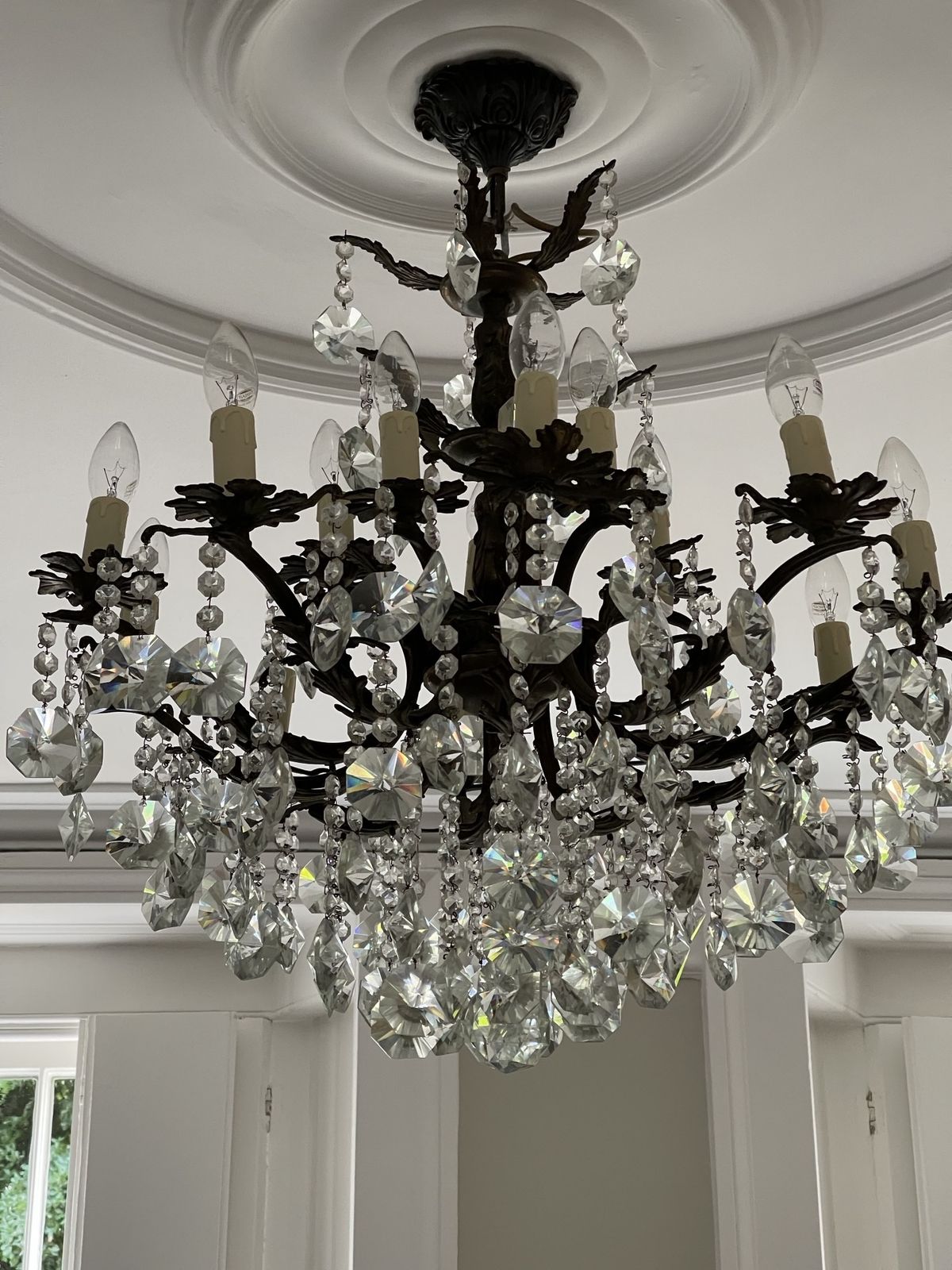 Chandeliers. Solid Bronze And Crystal (French Or Belgium). Pair. Early 20th Century.
