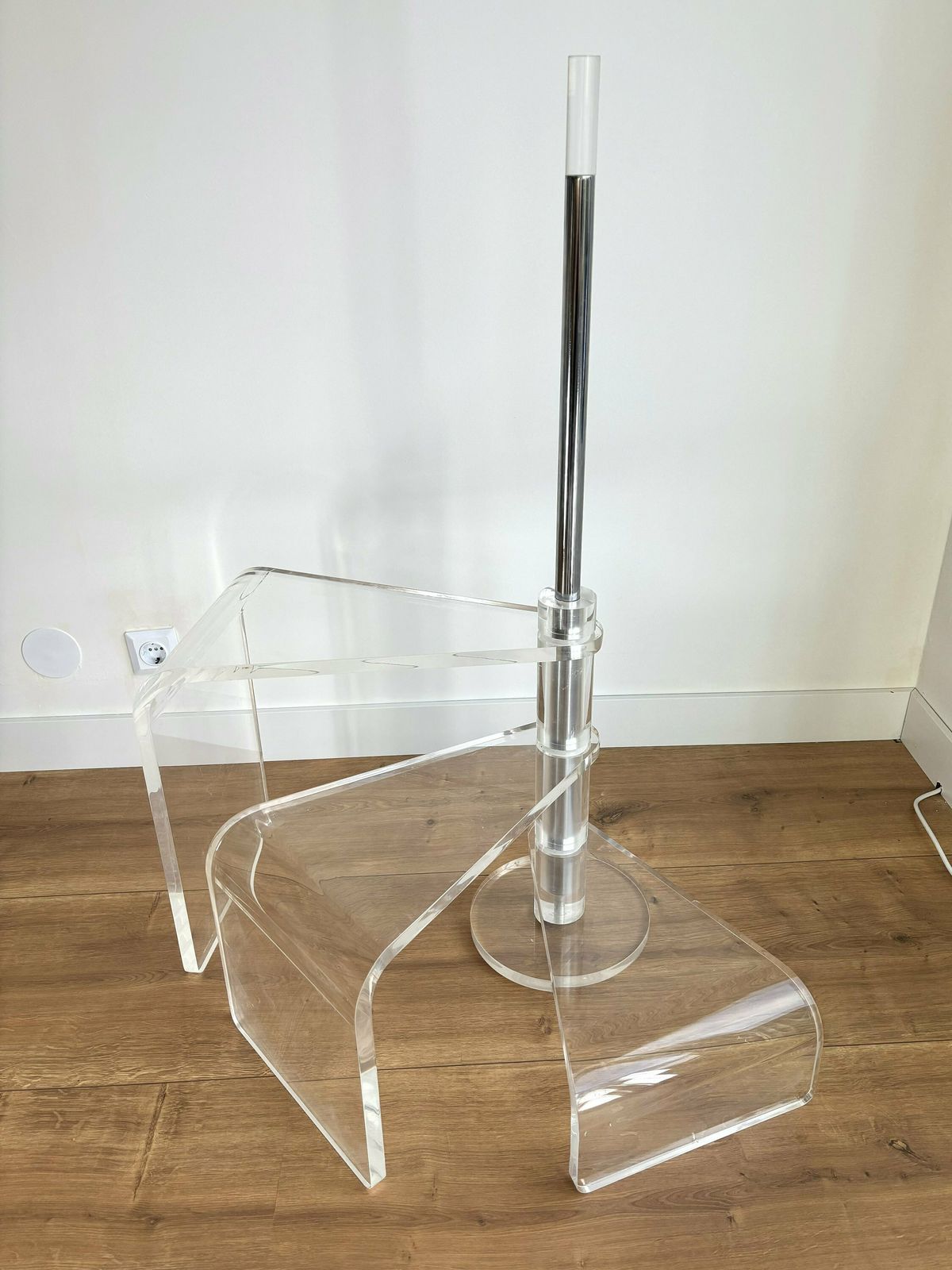 Rare Mid Century Acrylic Glass Library Stairs, Vintage Bookcase Ladder Plexiglass, 70's Spiral Steps, Semicircular Modern Steps photo vintage