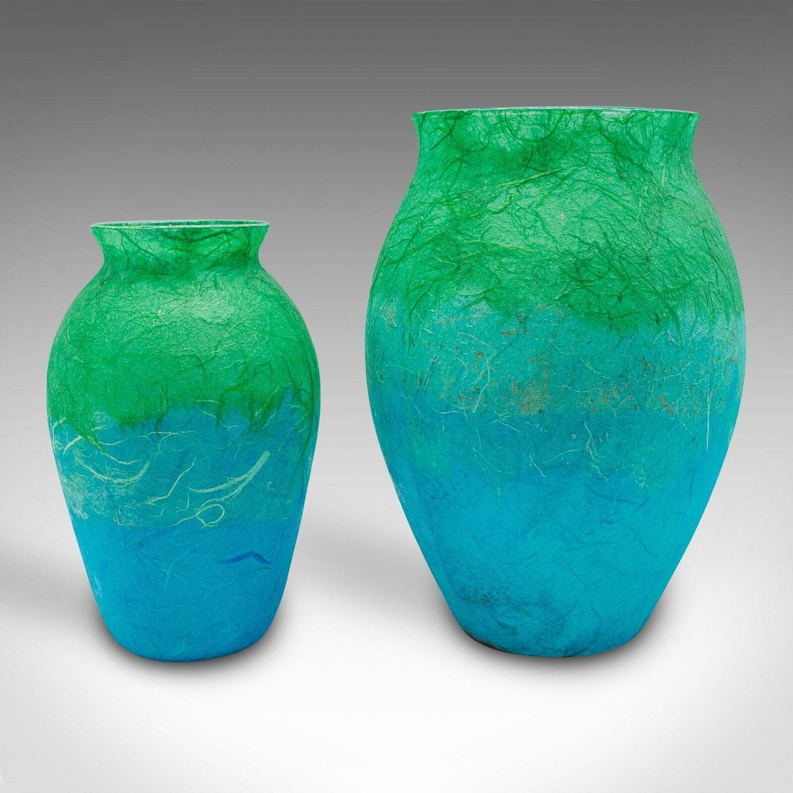 Contemporary Flower Vase Duo, English, Art Glass, Straw Silk, Baluster Urn Set photo furniture