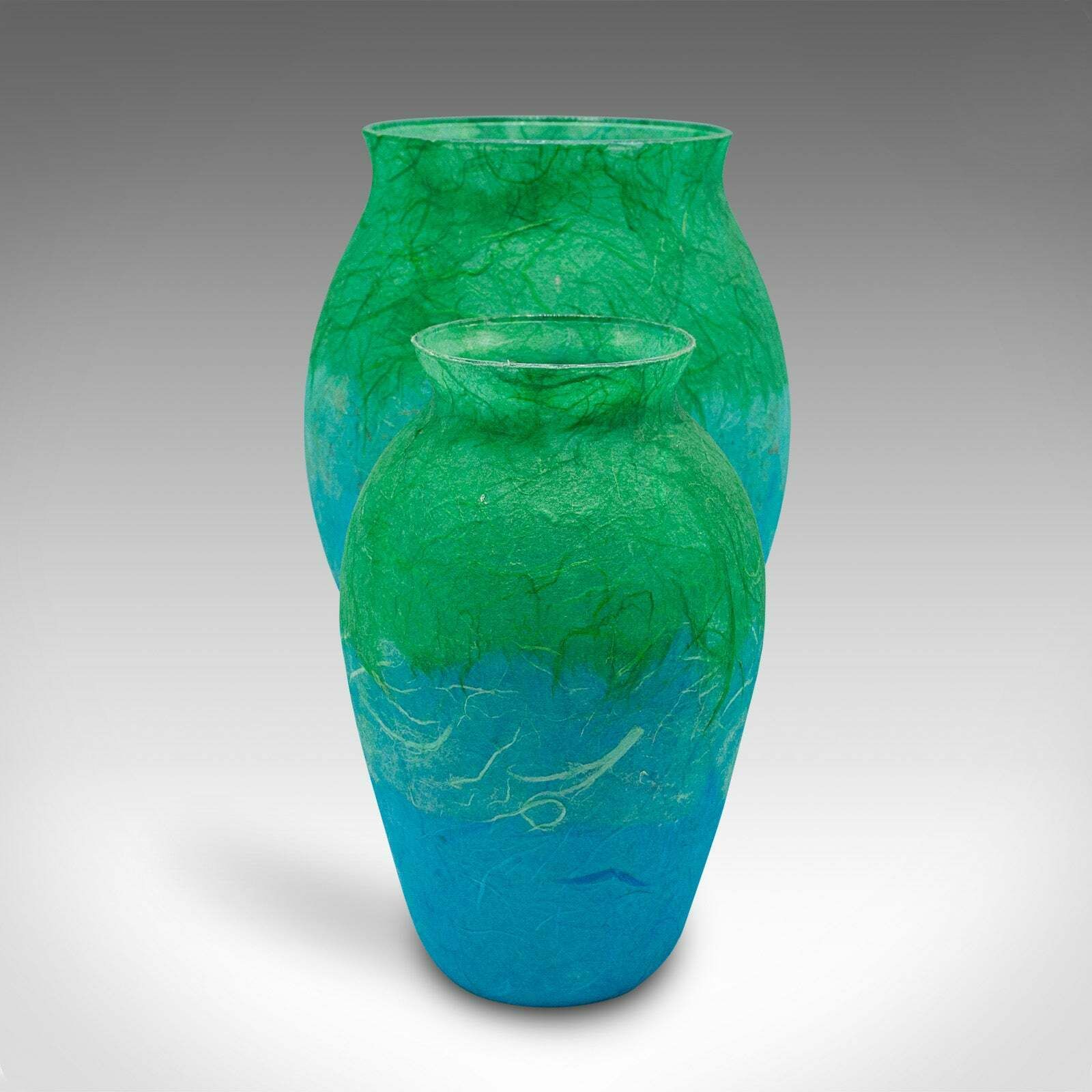 Contemporary Flower Vase Duo, English, Art Glass, Straw Silk, Baluster Urn Set photo for sale