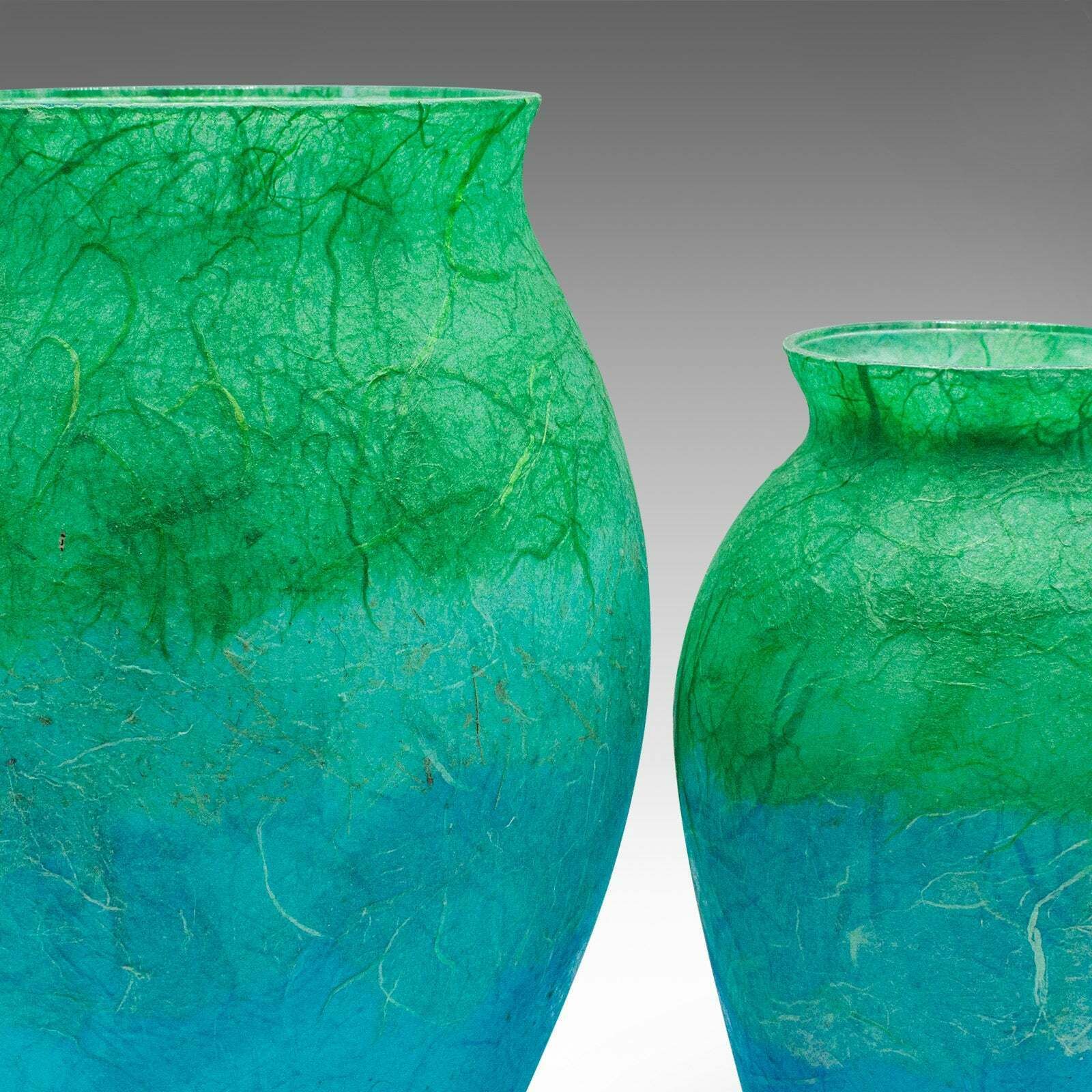 295.0 Contemporary Flower Vase Duo, English, Art Glass, Straw Silk, Baluster Urn Set photo