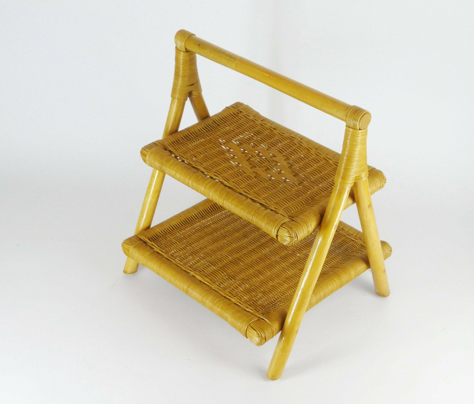 Vintage Small Wicker Shelf Unit, Rattan Storage Cabinet, Cute Boho Small Free Standing Shelf photo Furniture