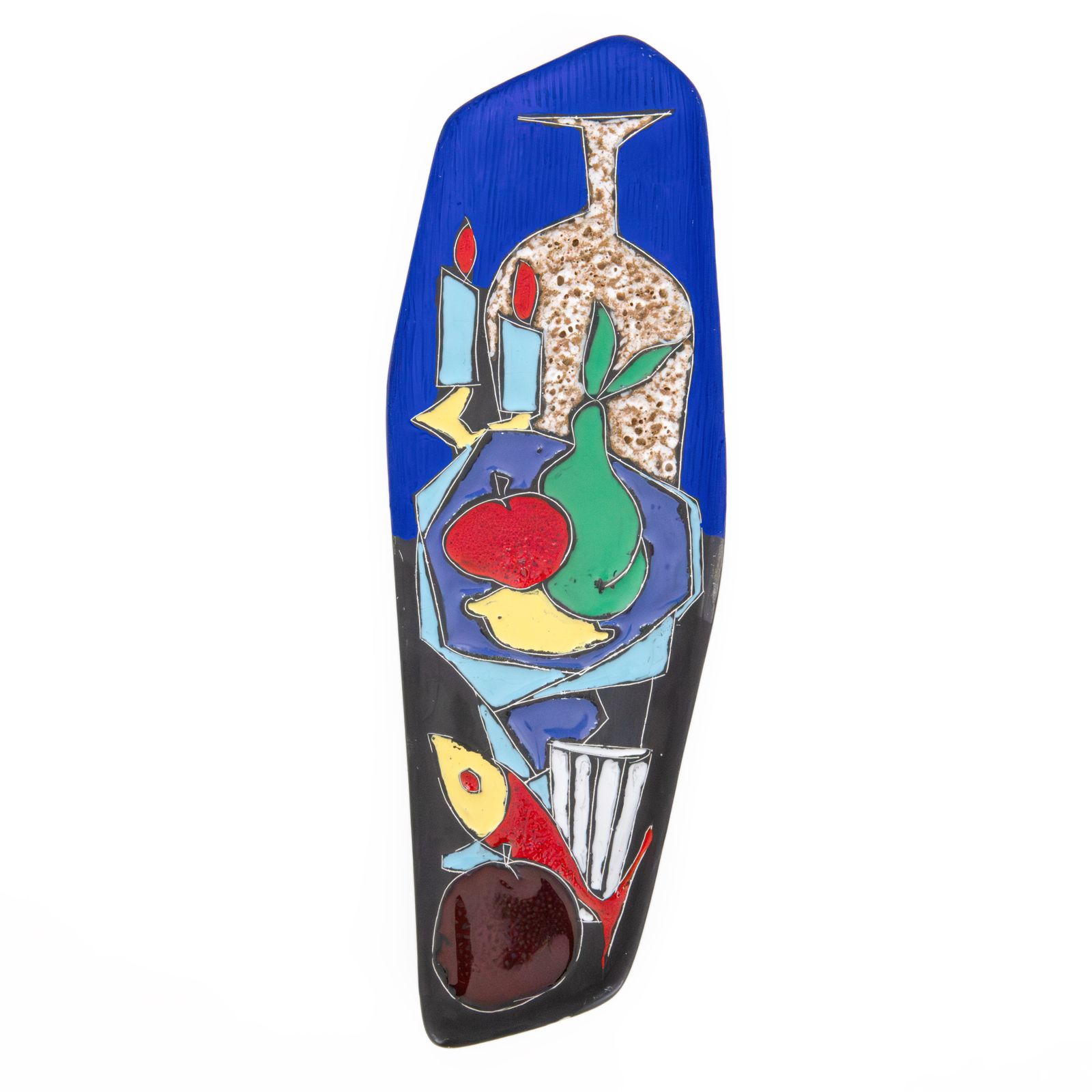 Scraffito & Lava Wall Art Ceramic Plaque With Enamel Glazes Hand Made In Italy, 1960s