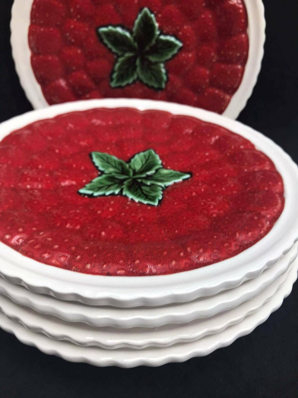 6 Barbotine Dessert Or Entree Or Cheese Plates Pattern Strawberry Silea France Red Green Decor French Table Kitchen Decor Gift photo buy