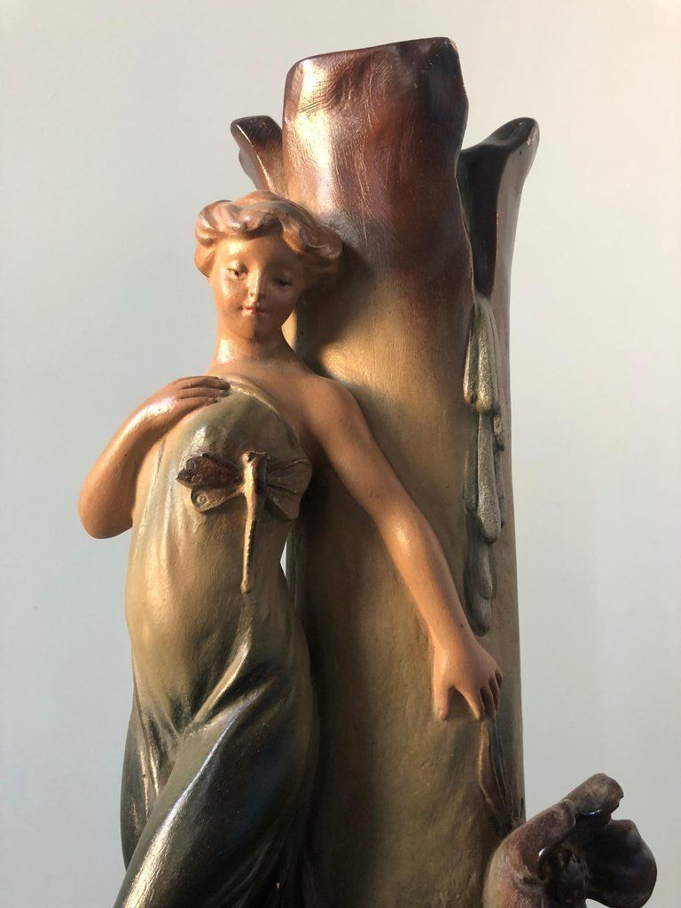 Home Decor French Art Nouveau Pair Of Large Terracotta Vases, Circa 1910 photo