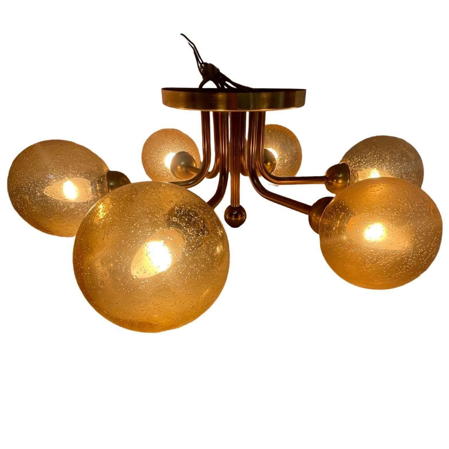 Veb Germany   Hanging Pendant   Sputnik Lamp With 6 Glass Shades   Patterned Glass   Mid Century Modern / Atomic Age photo furniture