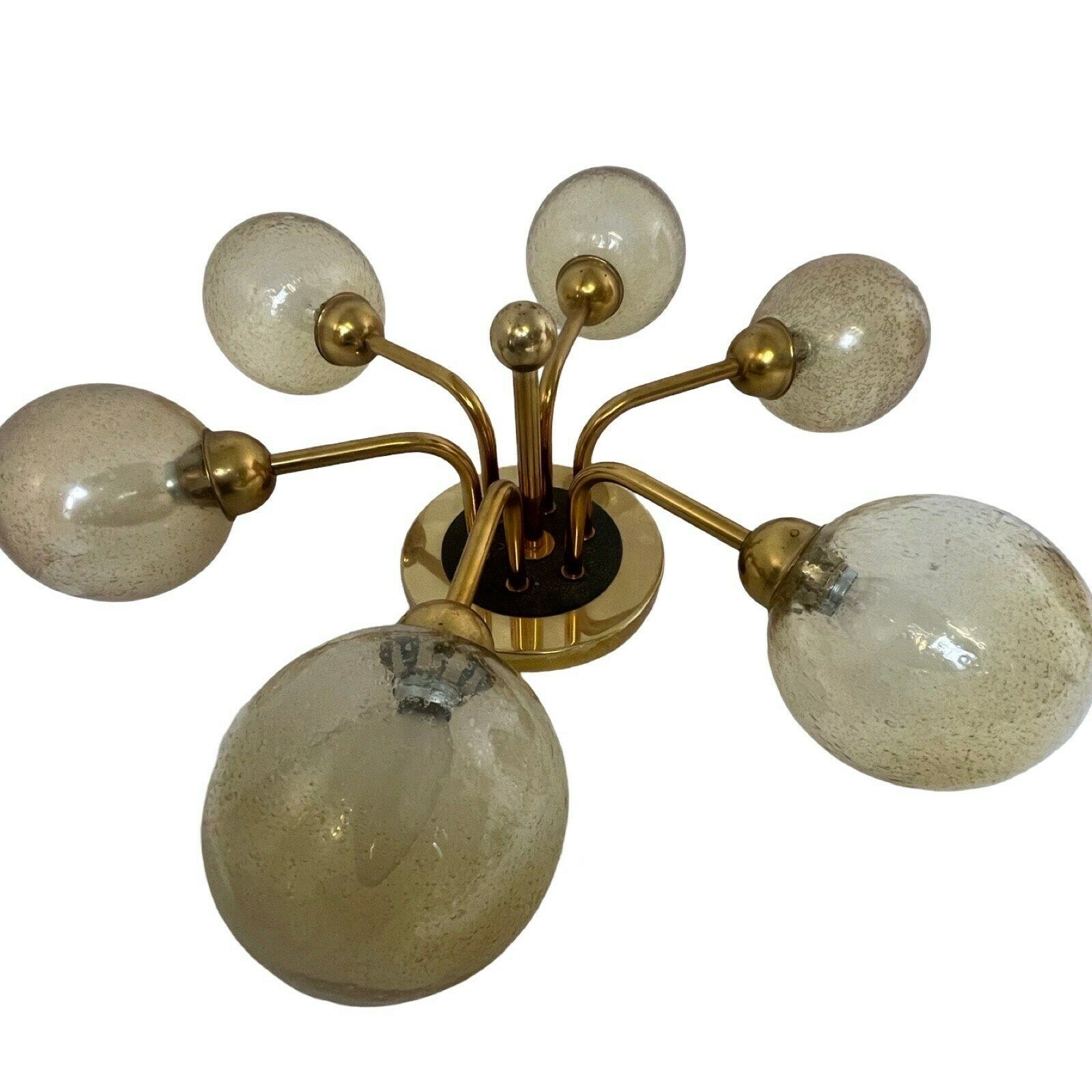 Veb Germany   Hanging Pendant   Sputnik Lamp With 6 Glass Shades   Patterned Glass   Mid Century Modern / Atomic Age photo for sale