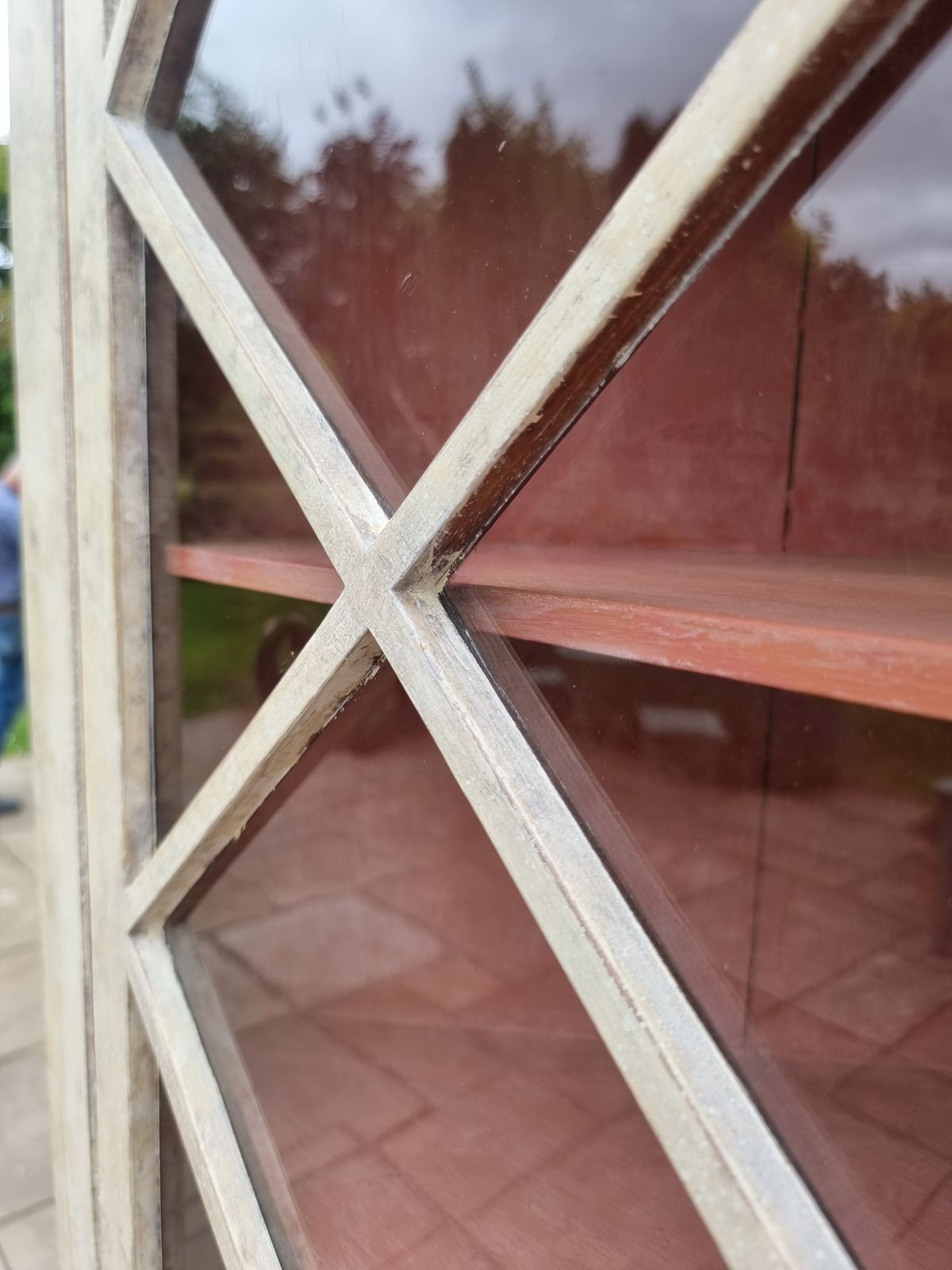 photo vintage An 18th C Country House Painted Glazed Cabinet For A Corner Position.
