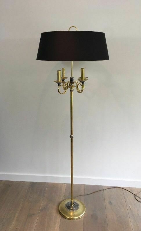 Parquet Floor Lamp In Brushed Steel And Brass. In The Style Of Maison Charles photo for sale