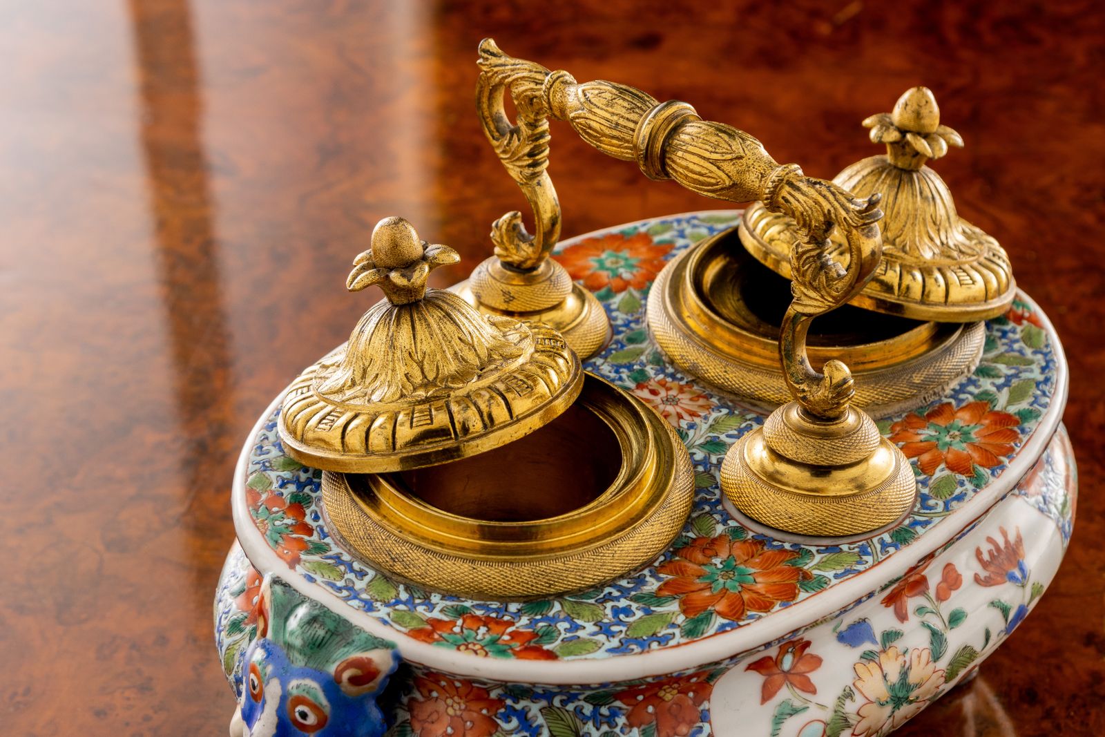 Inkwell Regency Gilded Bronze Porcelain England XIX Century photo for sale